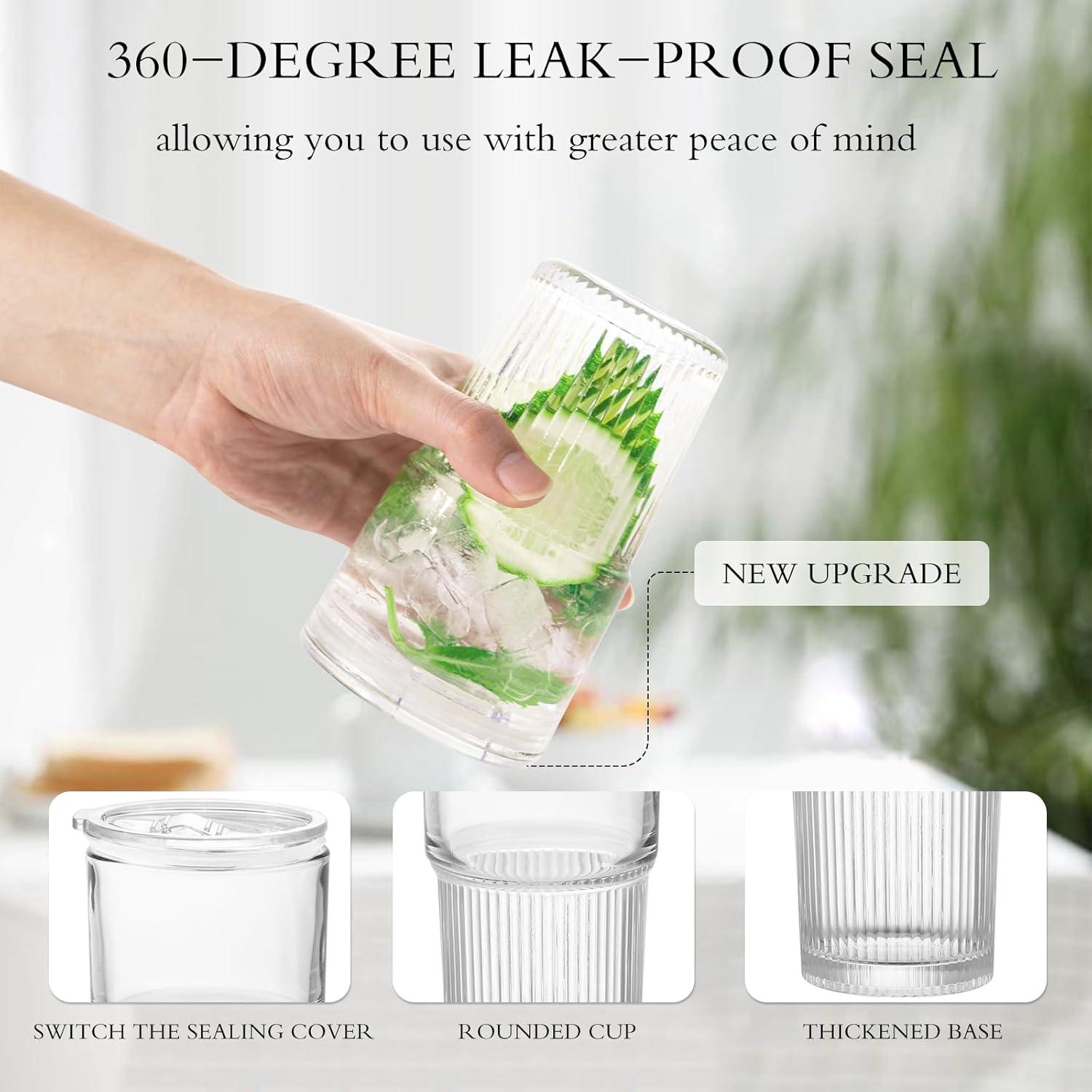 Set de 2 Tazas de Vidrio 550ml Luiaiog con Tapas y Popotes