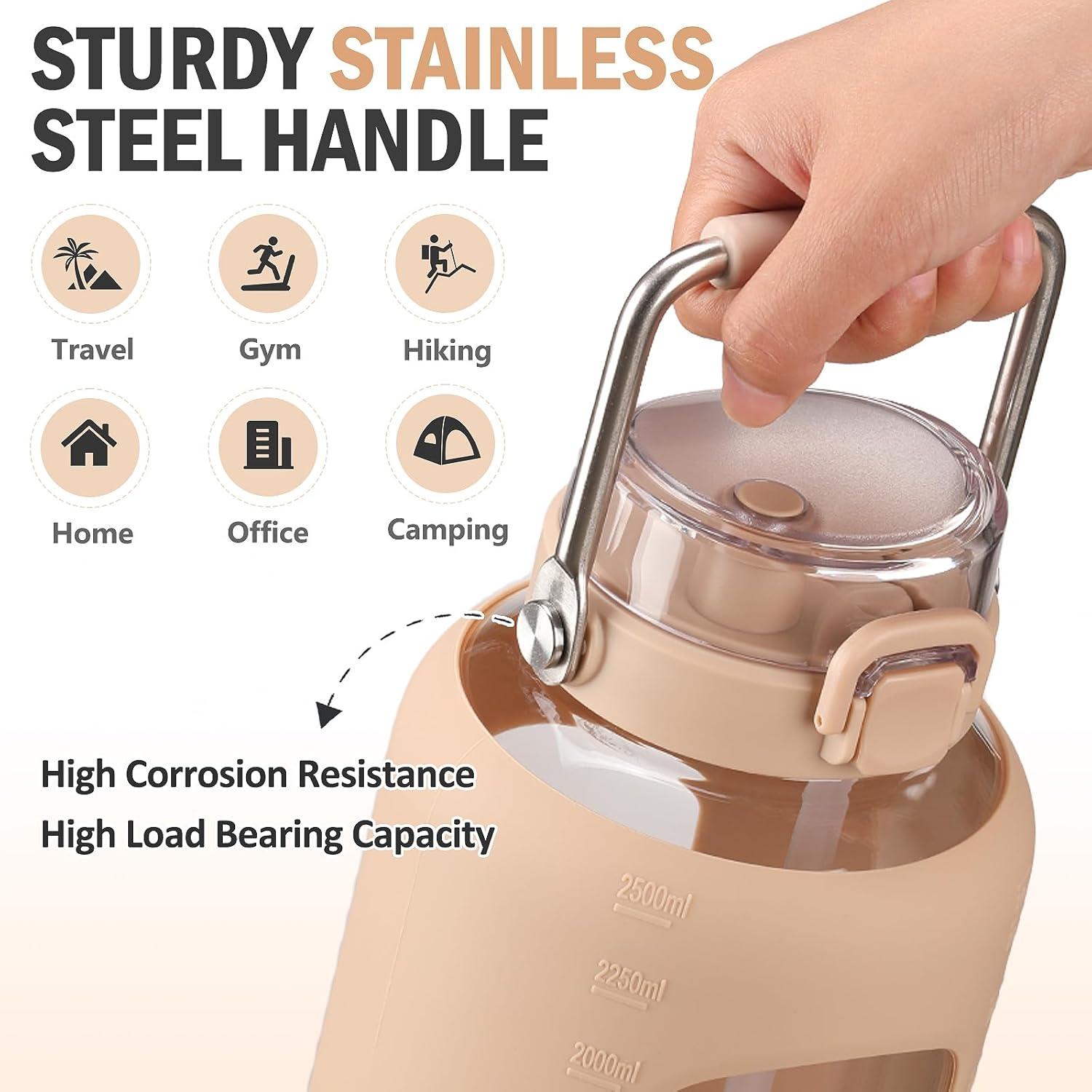 Botella de Agua de Vidrio 2.4L WINSA con Tapa 2-en-1 y Mango