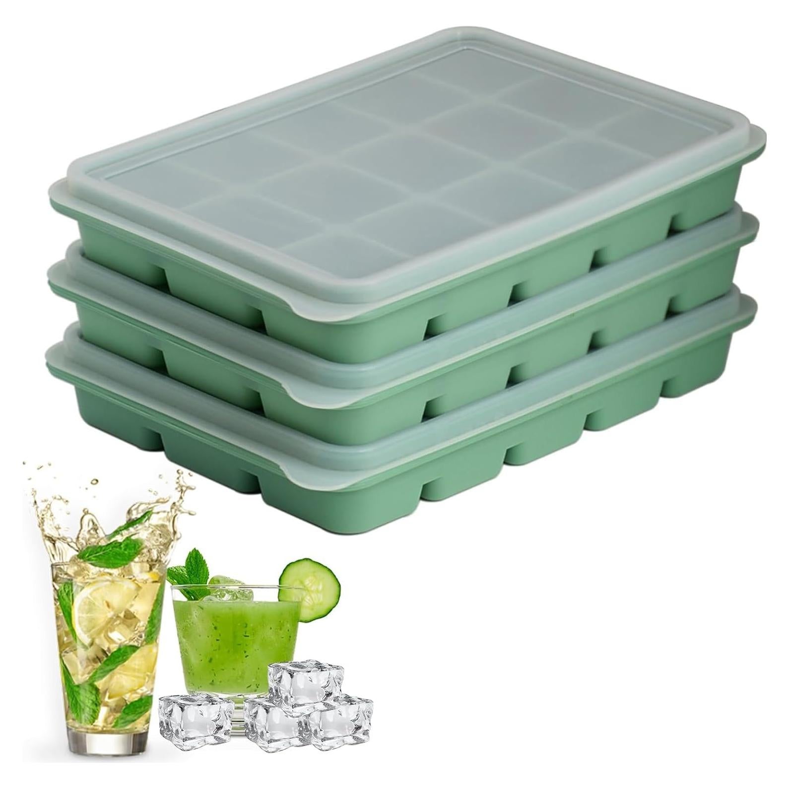 Juego de 3 bandejas de hielo de silicona LYQOQYL con tapa