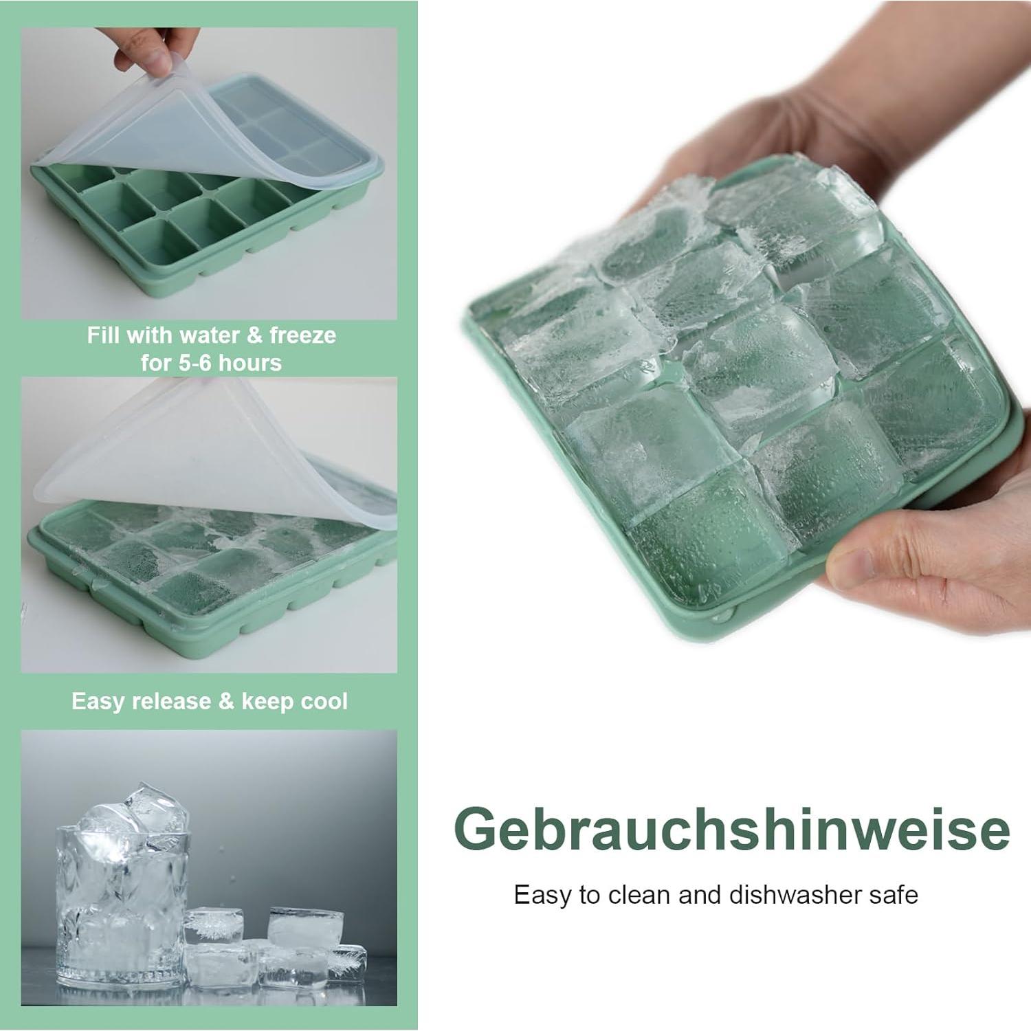 Juego de 3 bandejas de hielo de silicona LYQOQYL con tapa