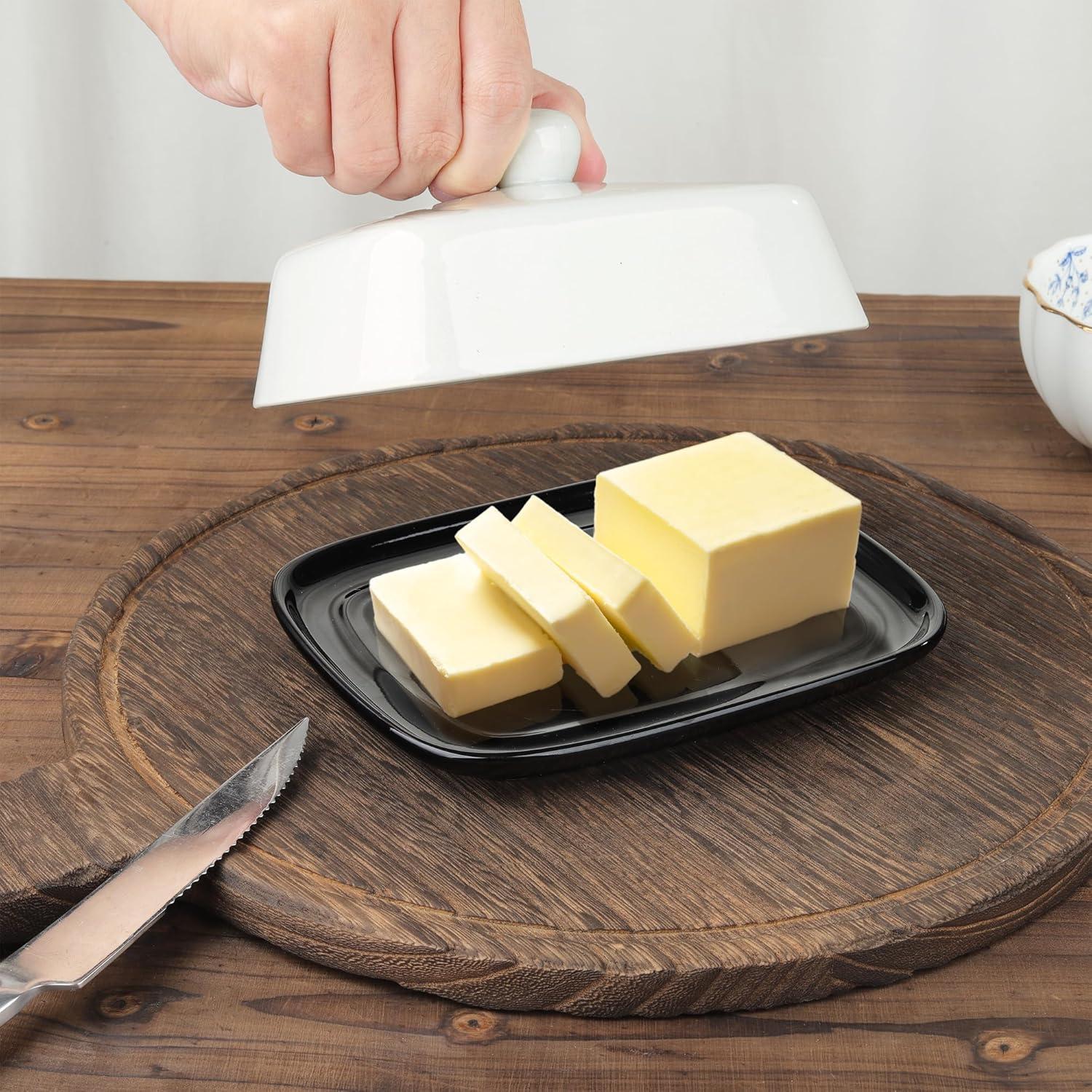 Plato de Mantequilla Cerámica Fangkuai Negro y Blanco 16.5x13.3cm