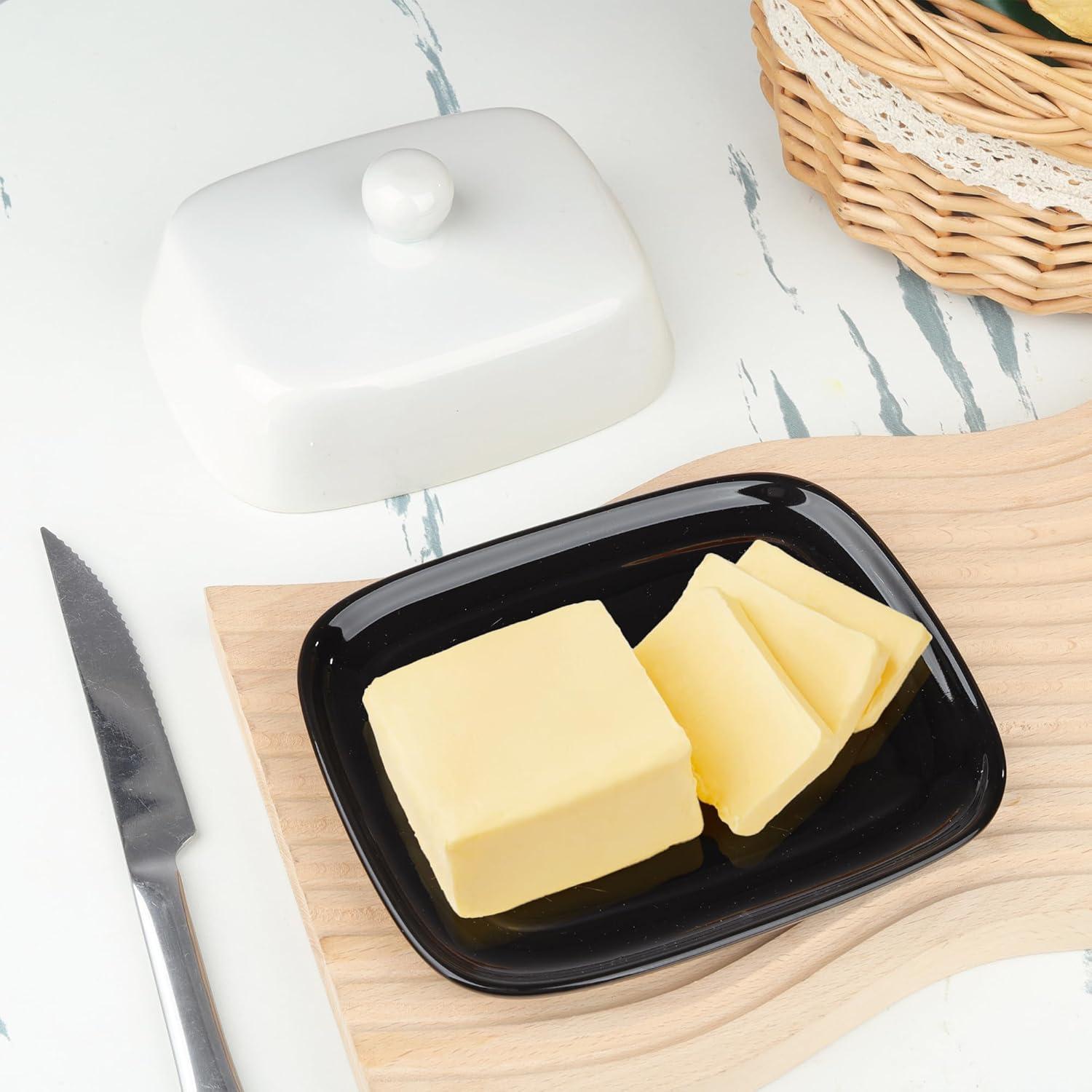 Plato de Mantequilla Cerámica Fangkuai Negro y Blanco 16.5x13.3cm