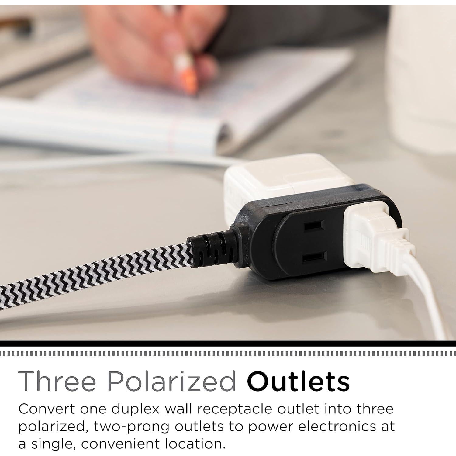 Regleta de Extensión Cordinate 3 Tomas 2 Clavijas 2.44m Negro/Blanco