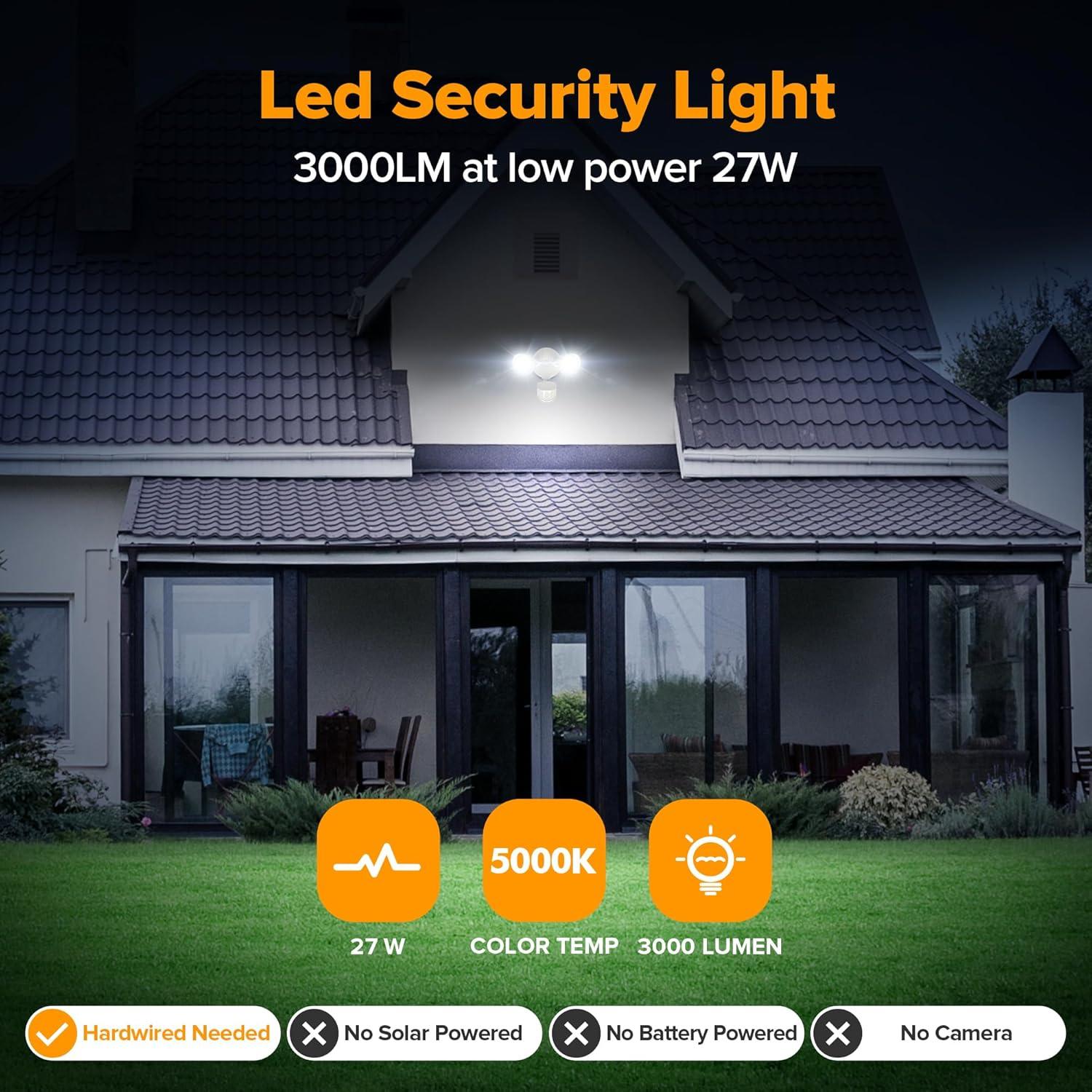 Luz de Seguridad LED UME con Sensor de Movimiento 27W 3000LM IP65