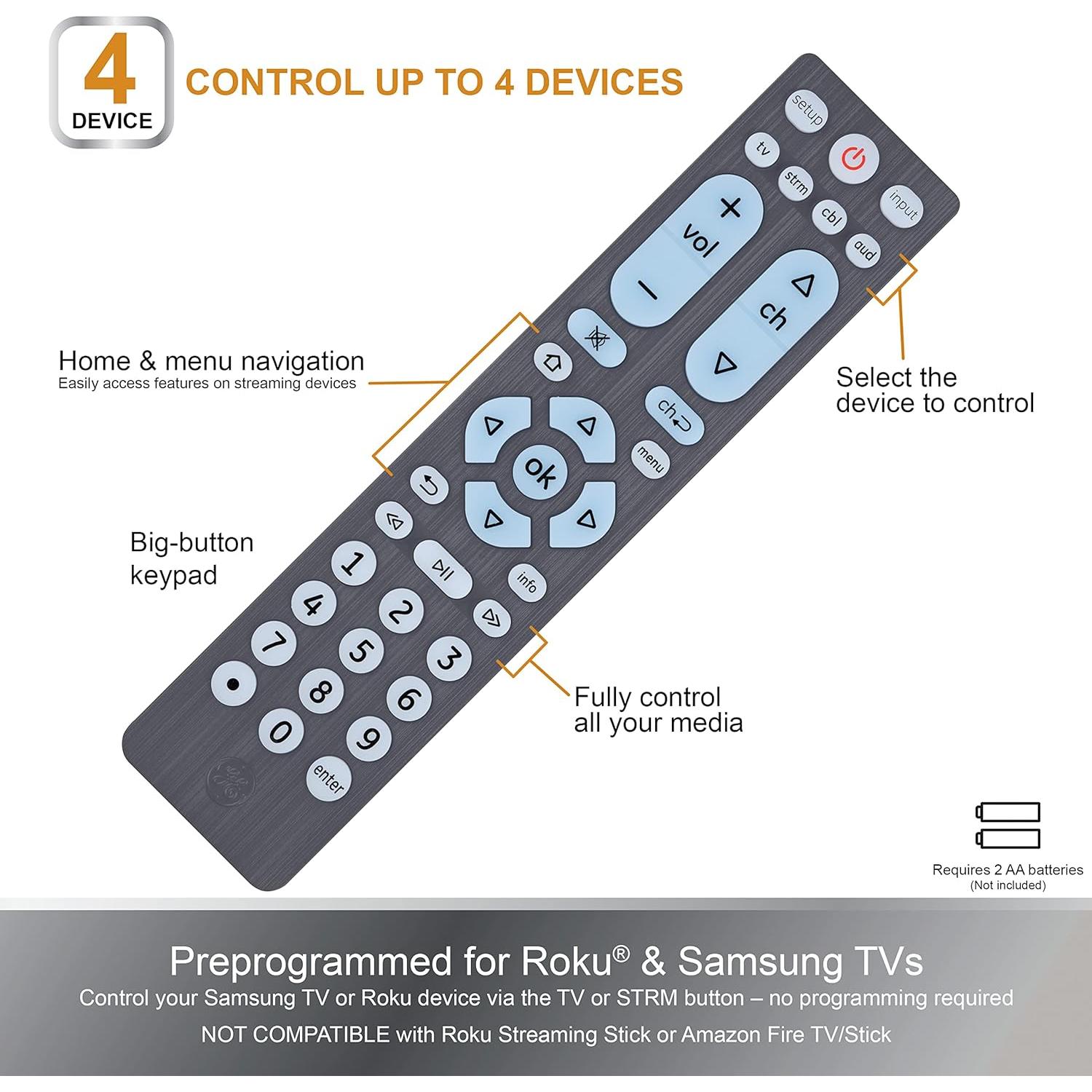 Control Remoto Universal GE 4 Dispositivos Retroiluminado