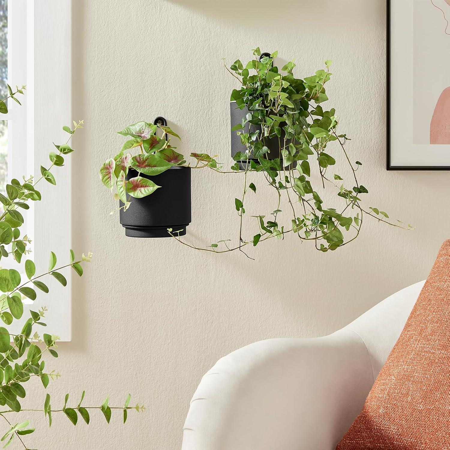 2 Macetas Colgantes CISEANOL de Metal 15 cm Modernas Negras