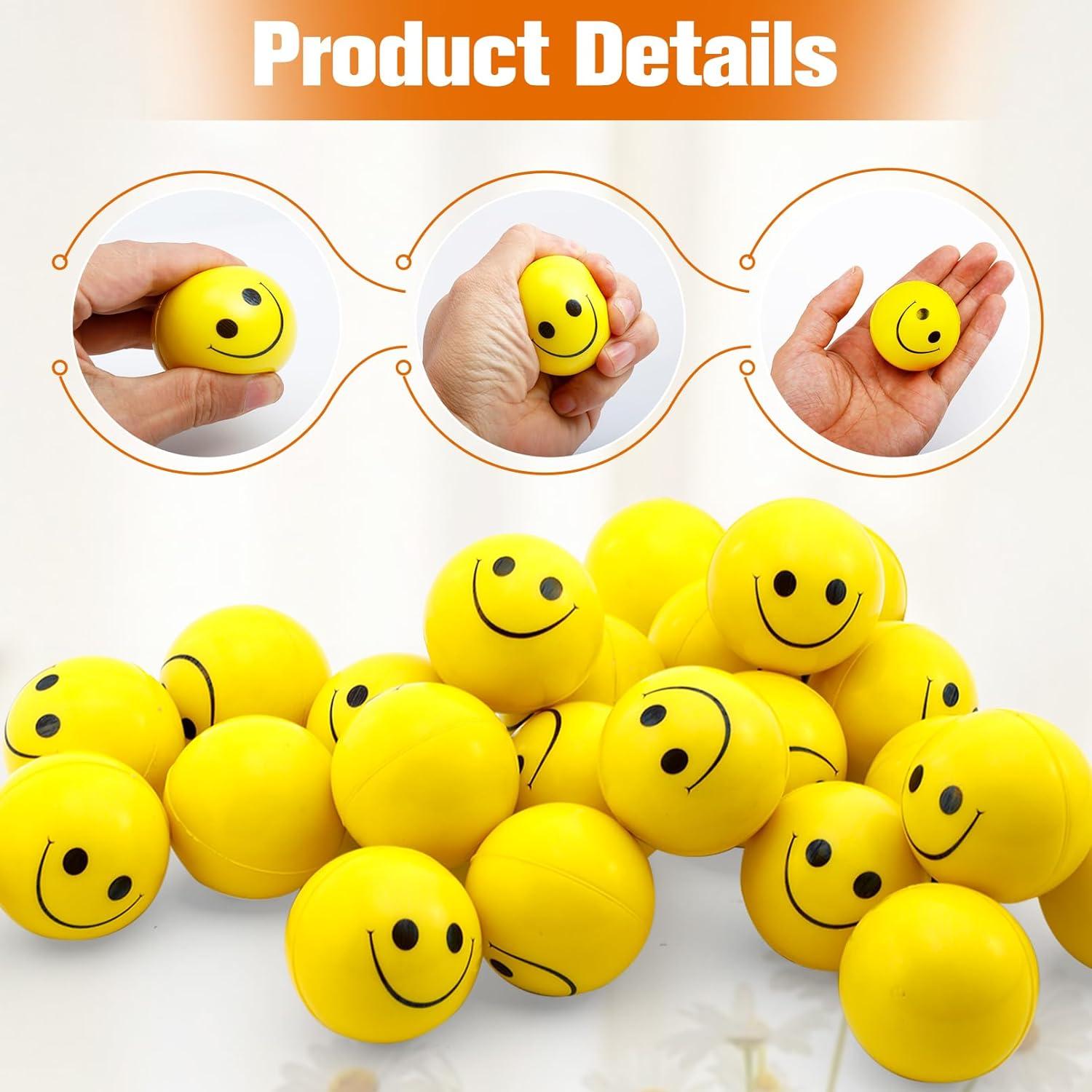 40 Pelotas Antiestrés Amarillas Gabotrie 5 cm Carita Sonriente