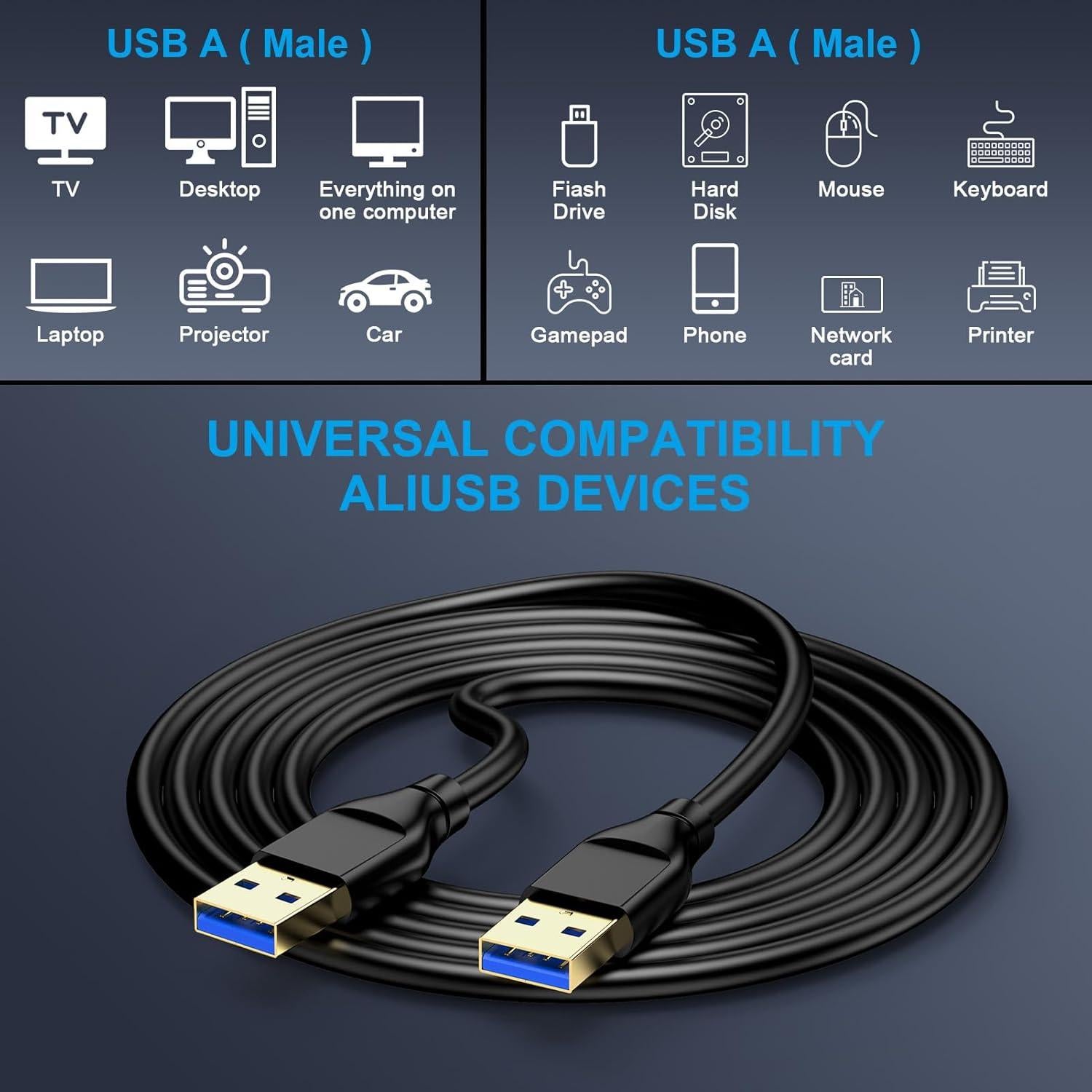 Cable USB 3.0 Macho a Macho 1.83m - Transferencia 5Gbps