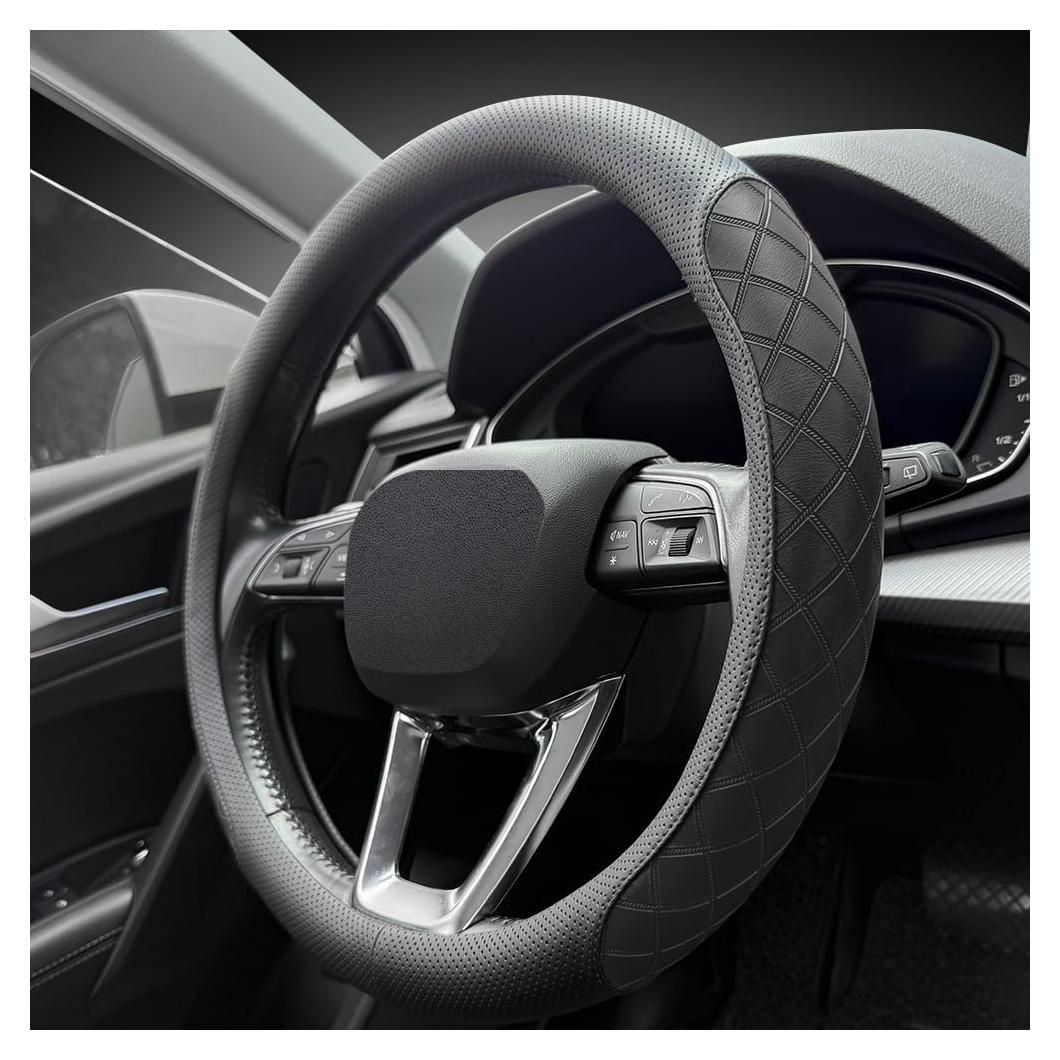 Cubierta de Volante de Cuero Nappa LKWLIKEI 14.5-15" Negro