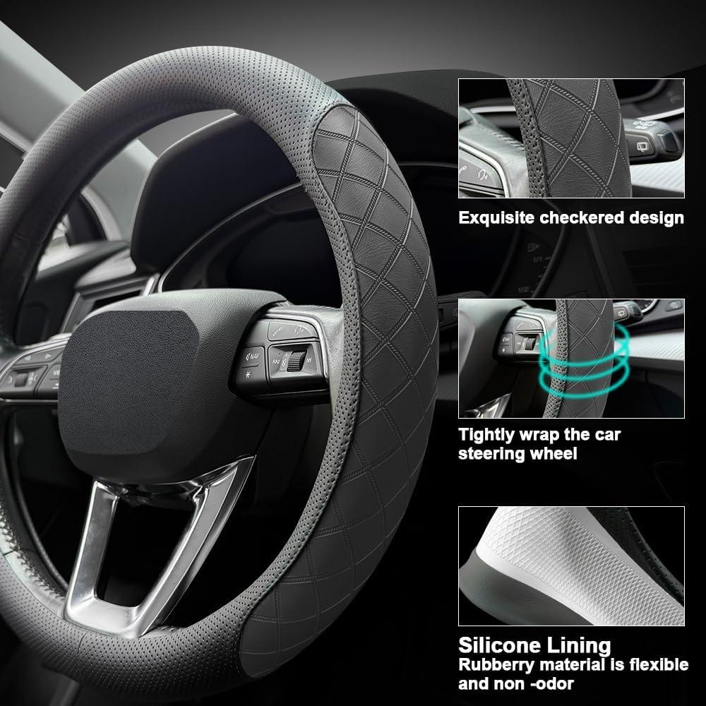 Cubierta de Volante de Cuero Nappa LKWLIKEI 14.5-15" Negro