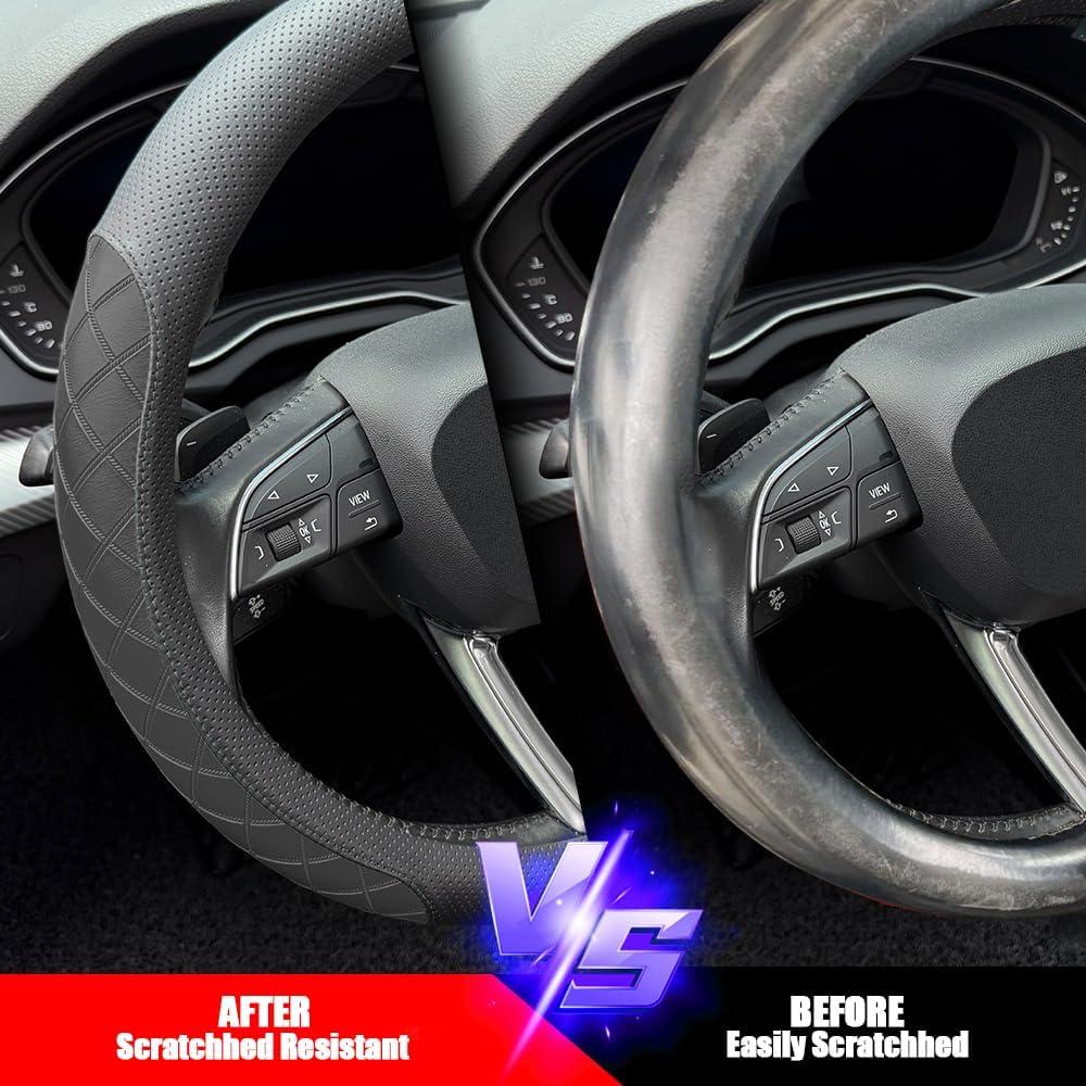 Cubierta de Volante de Cuero Nappa LKWLIKEI 14.5-15" Negro