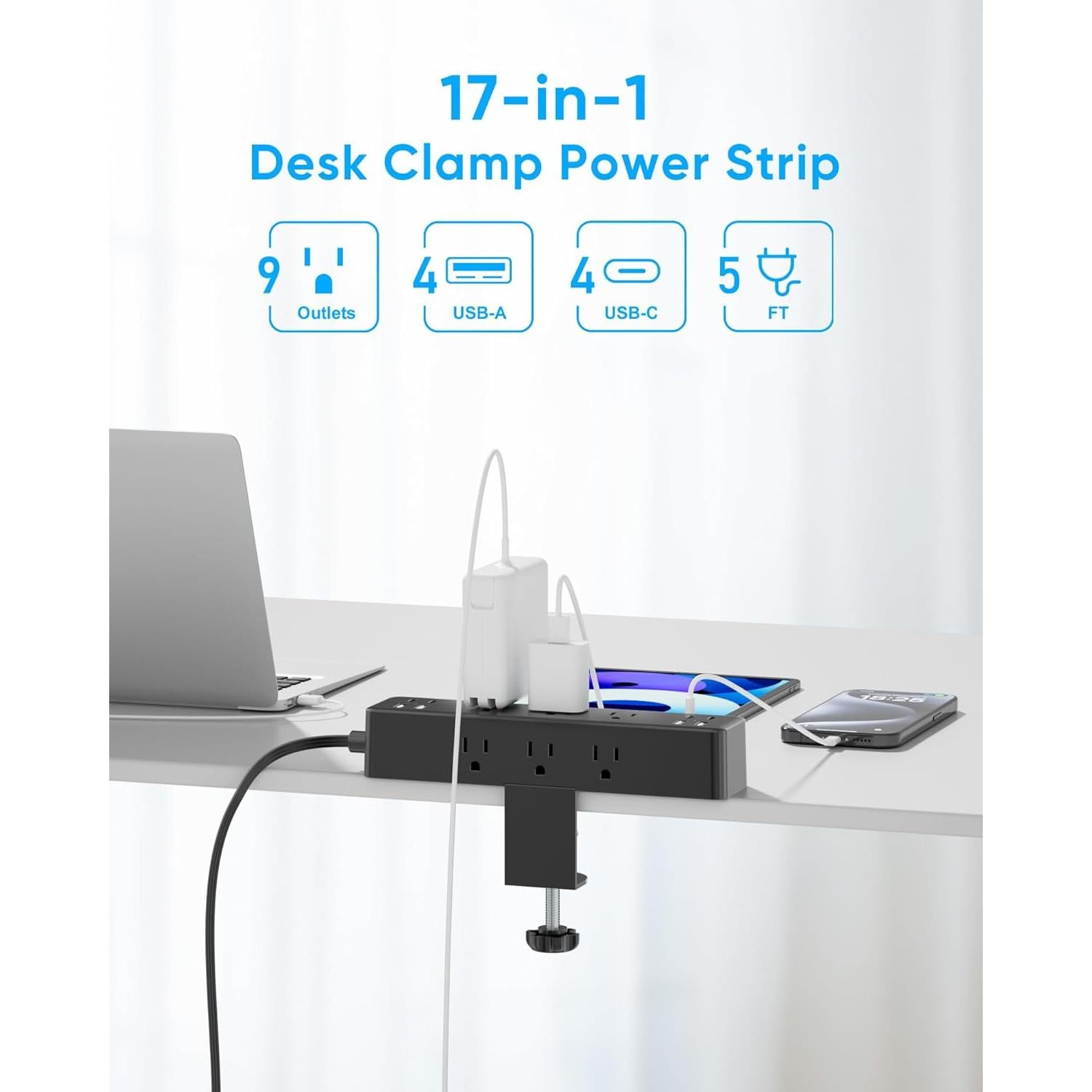 Regleta de enchufes con pinza SHENZHEN ZM3 5FT 24W 9 AC 8 USB