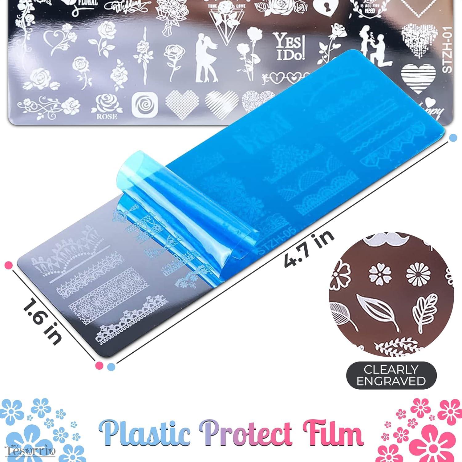 Kit de Estampado de Uñas Tesorrio - 12 Placas de Acero Inoxidable