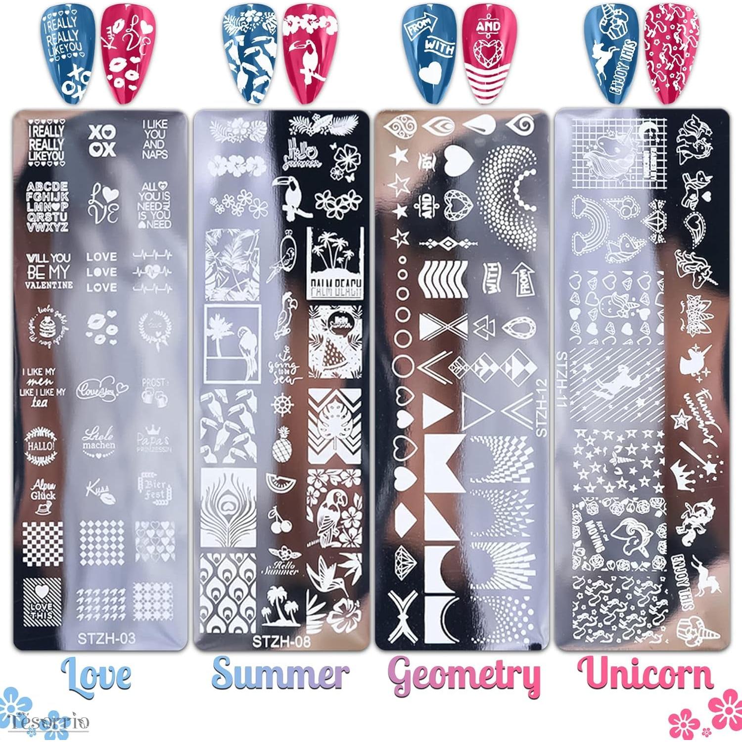 Kit de Estampado de Uñas Tesorrio - 12 Placas de Acero Inoxidable