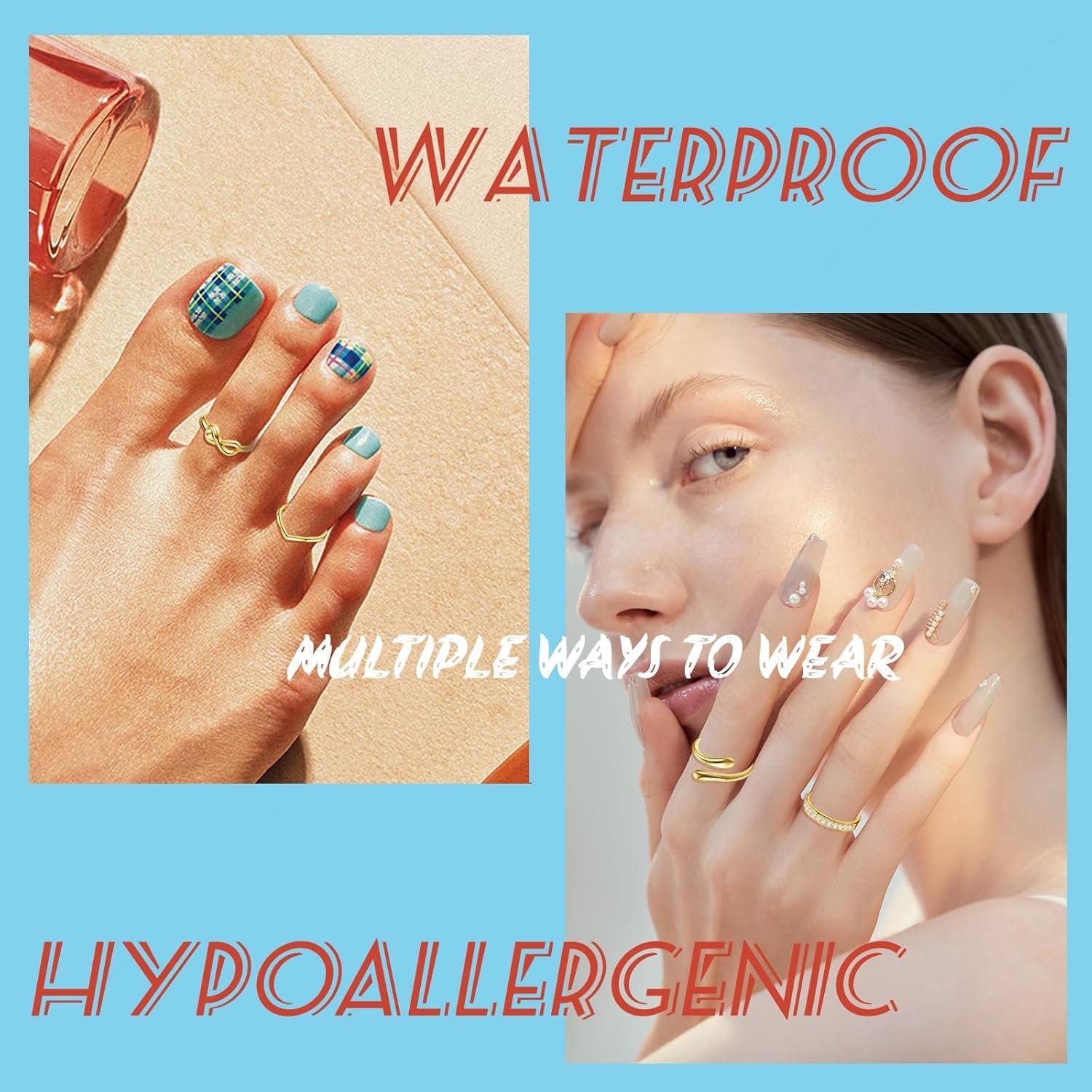 Conjunto de 3 Anillos Ajustables de Oro 14K para Mujeres