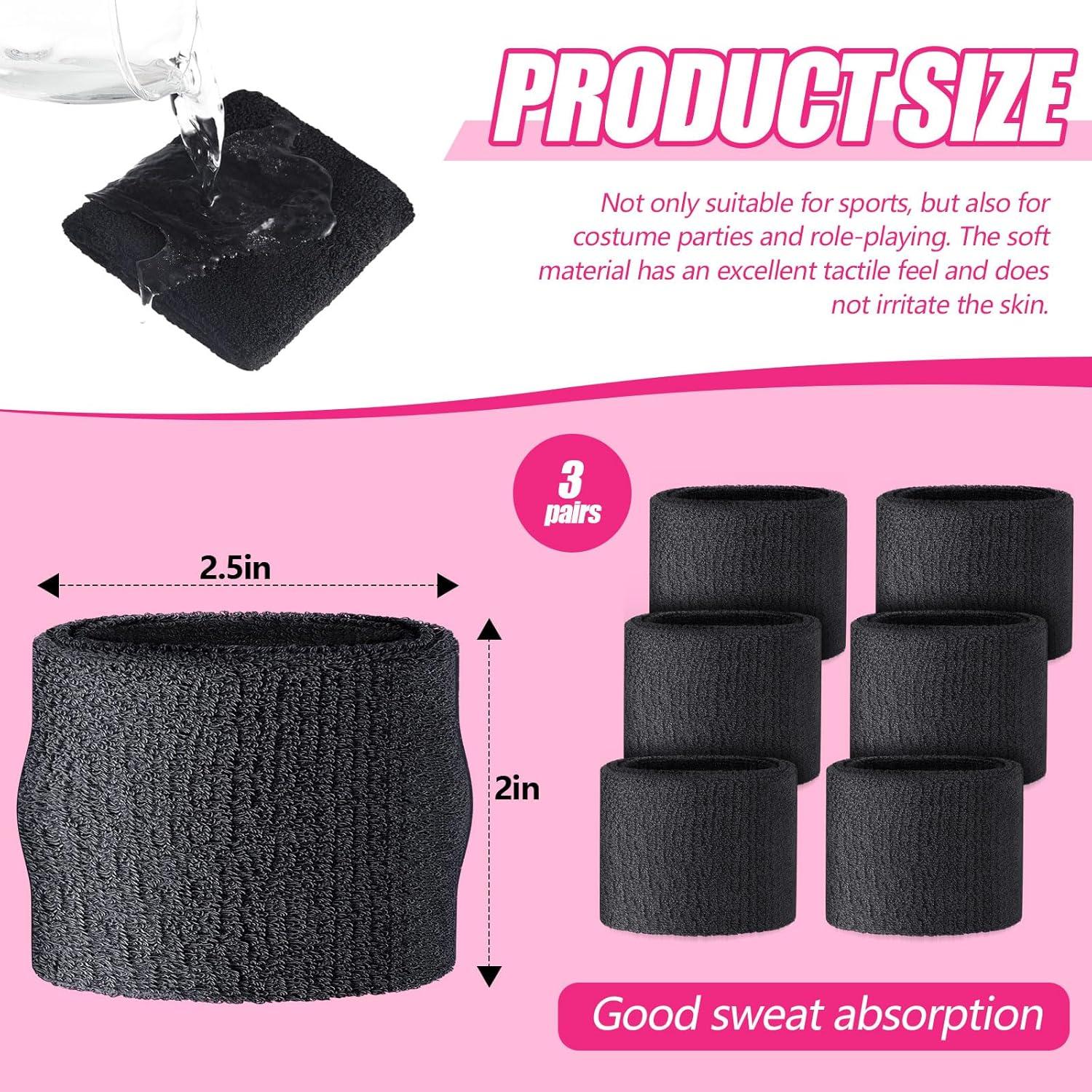 Muñequera Deportiva Wettarn para Niños - 3 Pares Negras