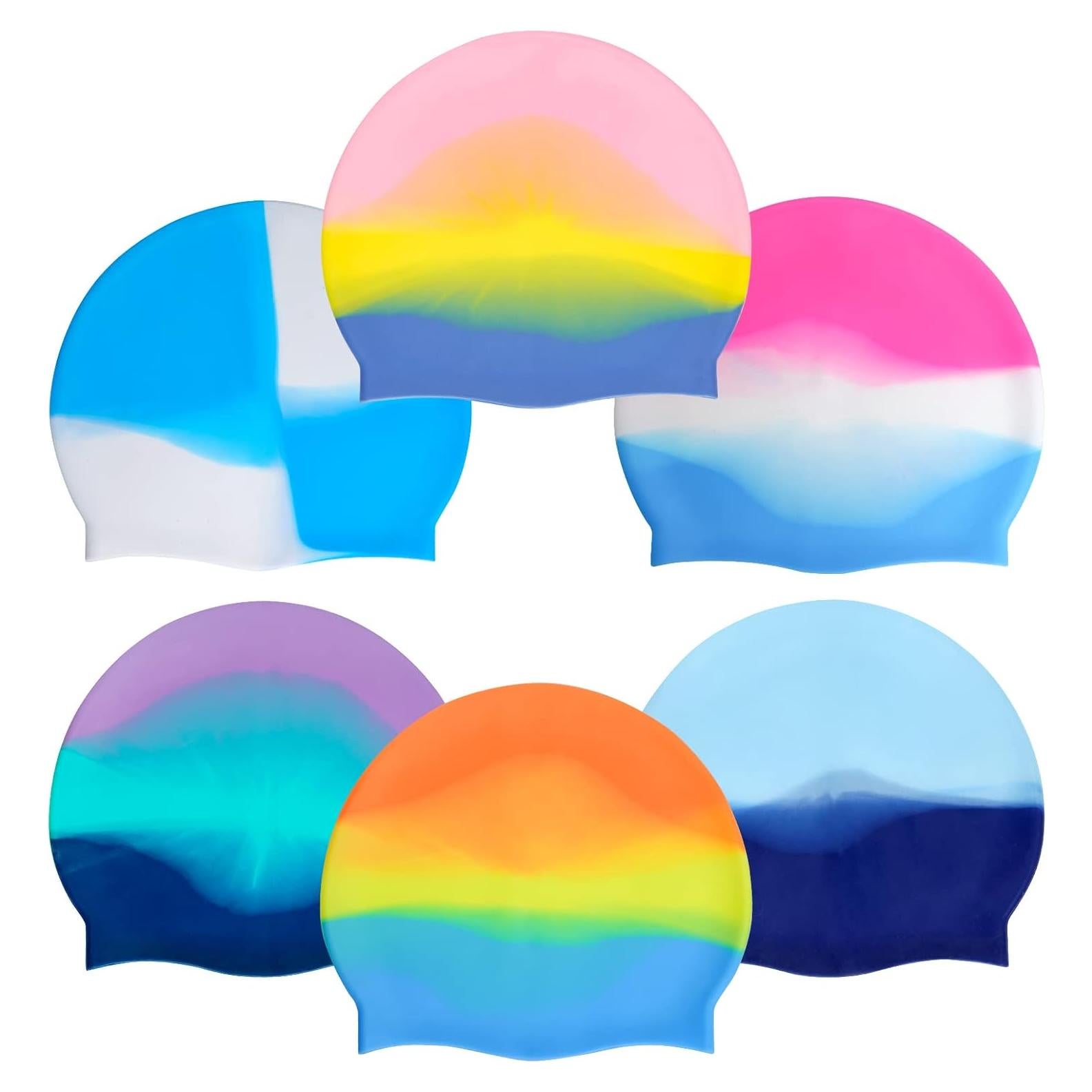 6 Gorros de Natación de Silicona Unisex Tayfremn Multicolor