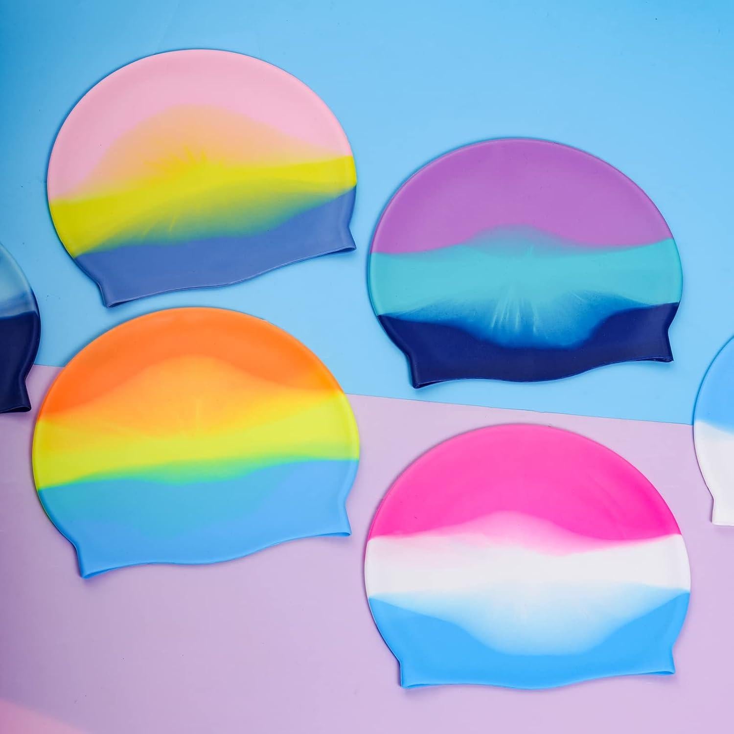 6 Gorros de Natación de Silicona Unisex Tayfremn Multicolor