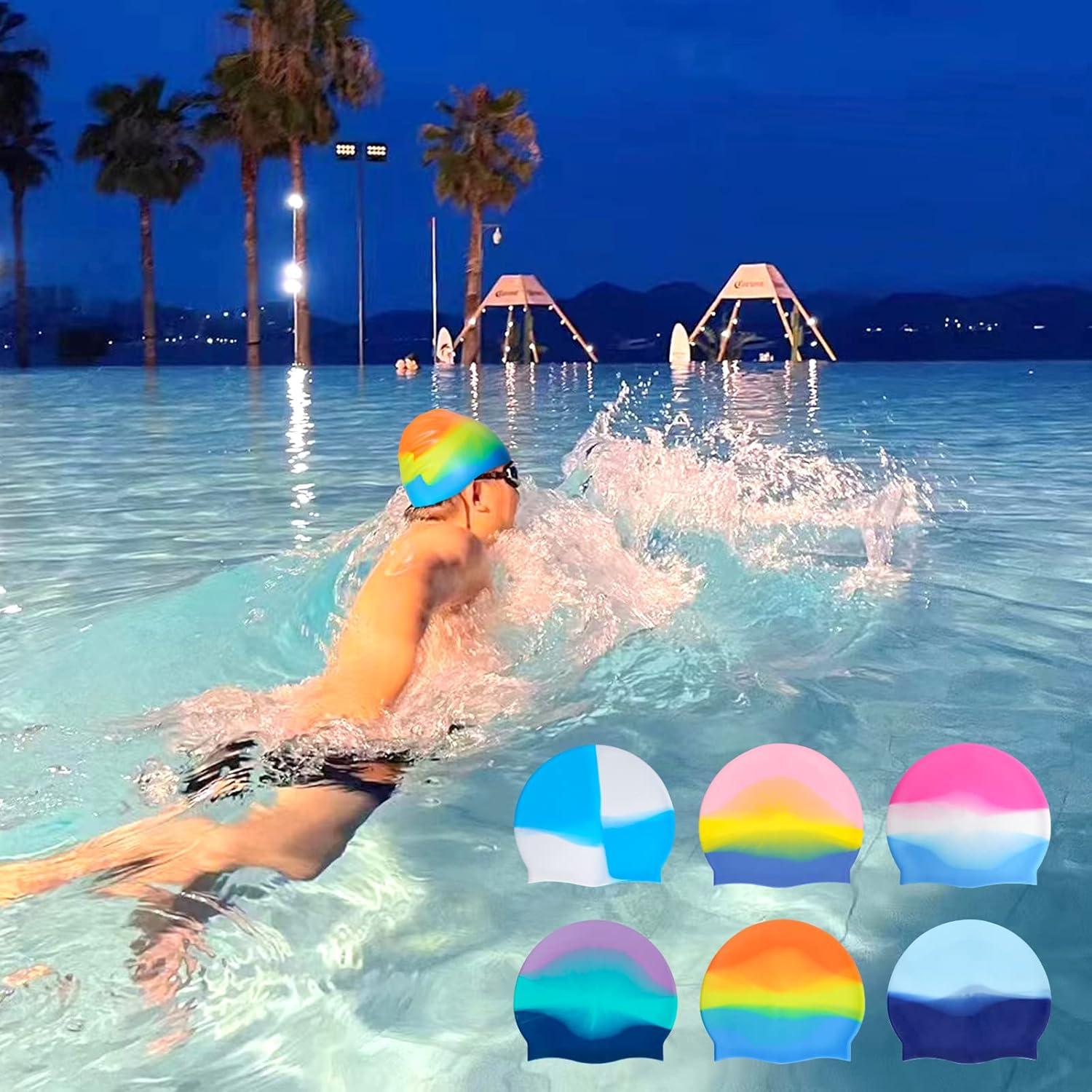 6 Gorros de Natación de Silicona Unisex Tayfremn Multicolor