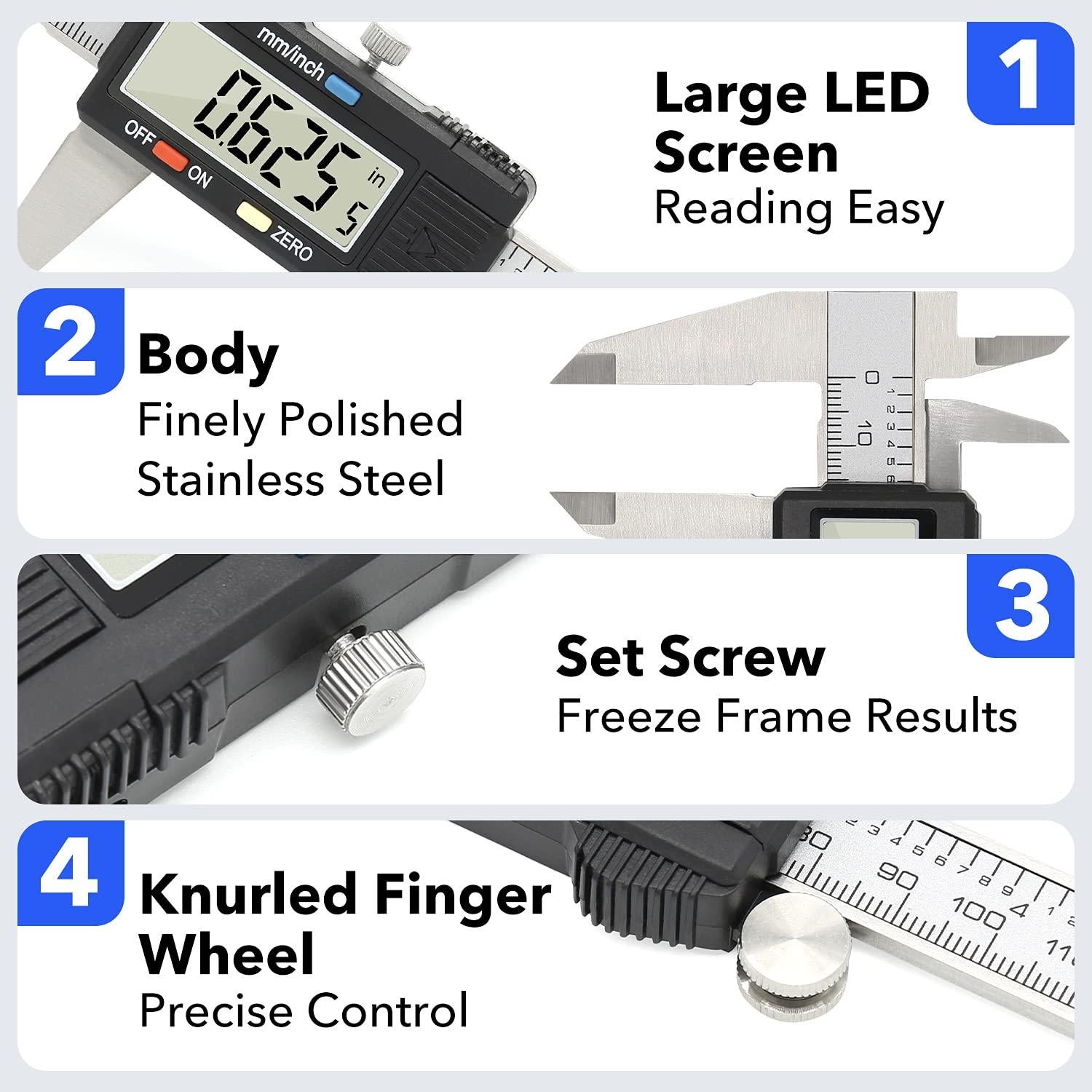 Calibrador Digital Vizbrite 150mm Acero Inoxidable Pantalla LCD