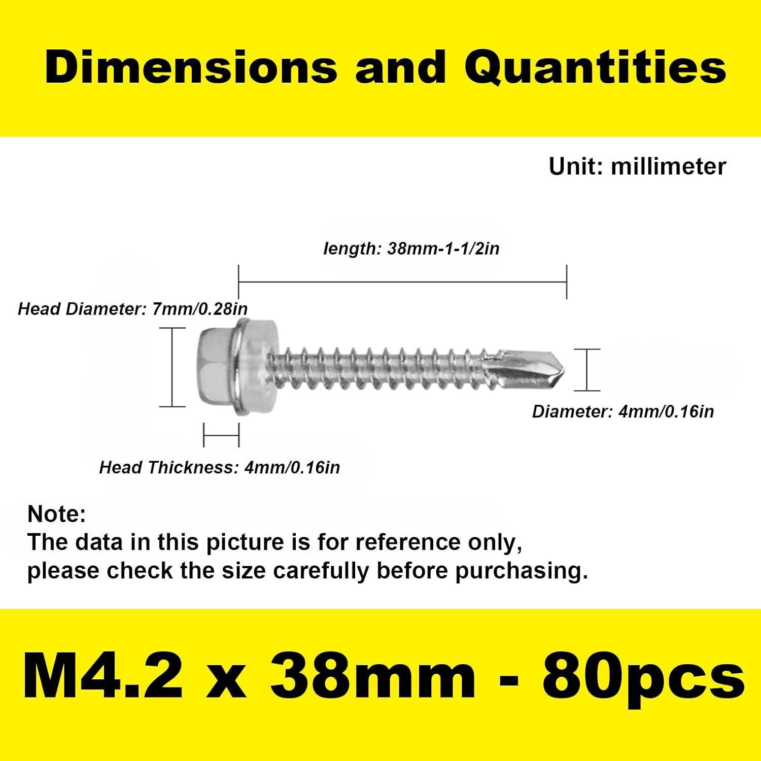 80 Tornillos Autoperforantes Hexagonales LERNOU Acero Inoxidable 410
