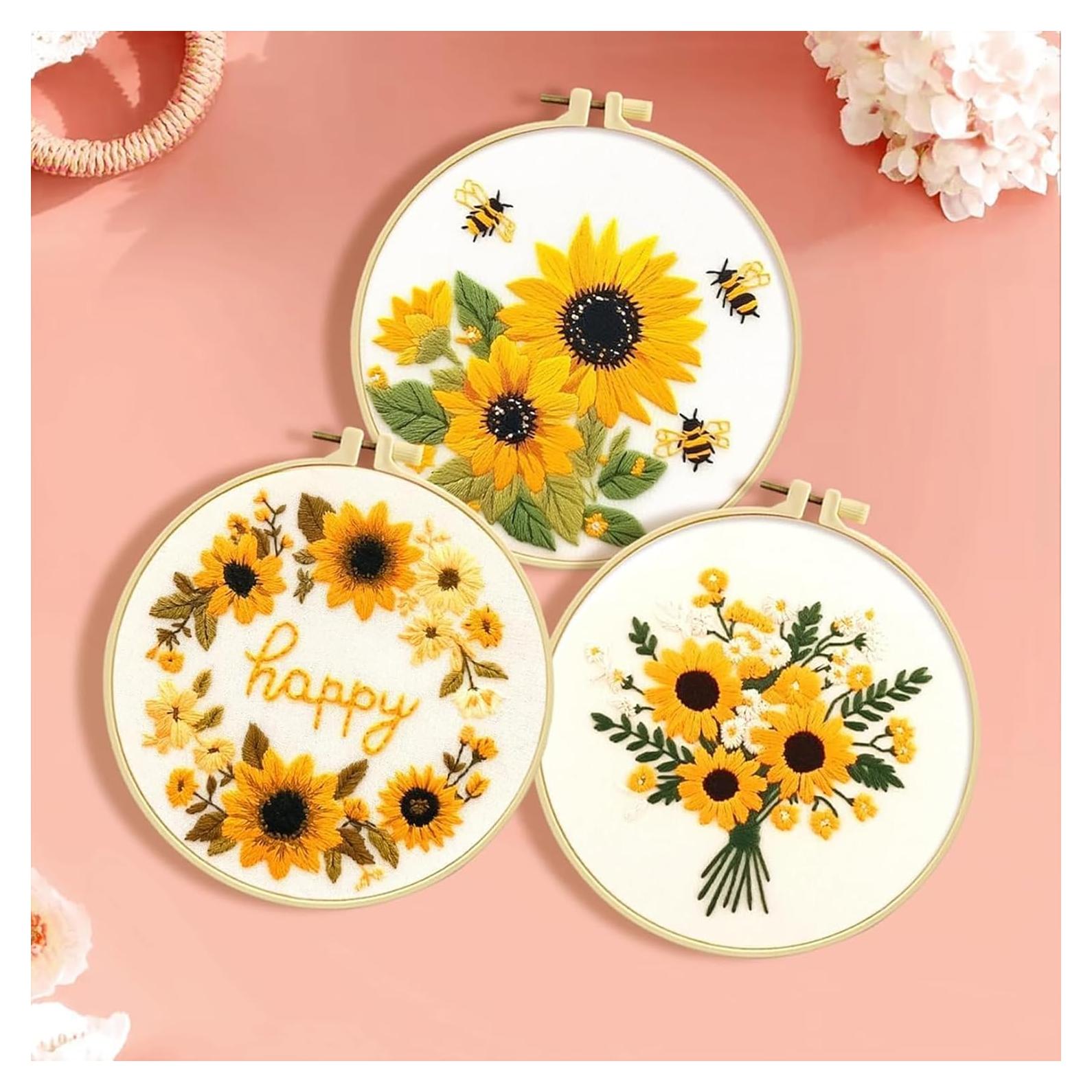 Kit de Bordado Zhenqing Girasol 3 Diseños 29x29cm para Principiantes