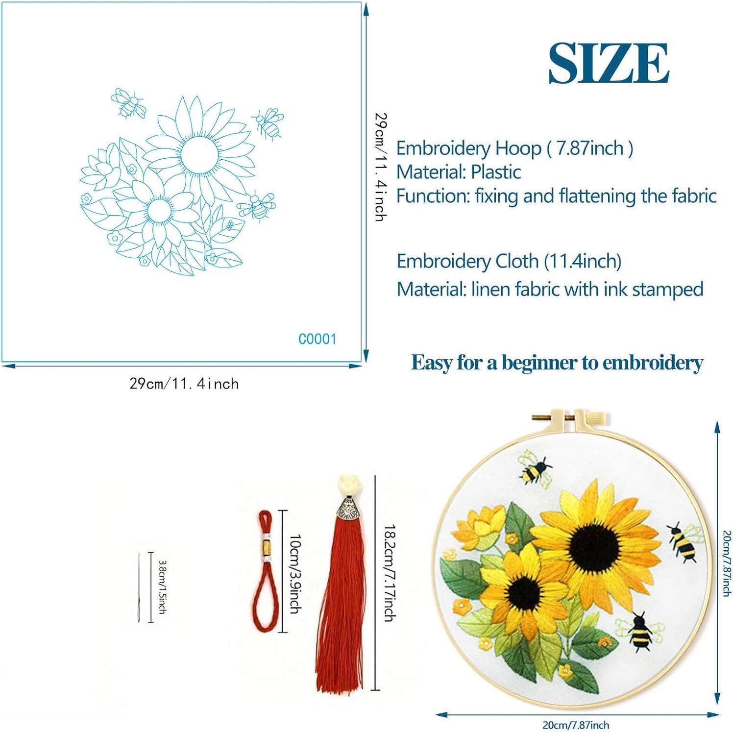 Kit de Bordado Zhenqing Girasol 3 Diseños 29x29cm para Principiantes