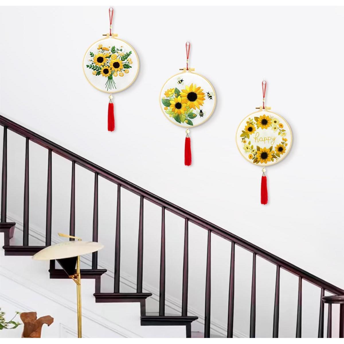 Kit de Bordado Zhenqing Girasol 3 Diseños 29x29cm para Principiantes