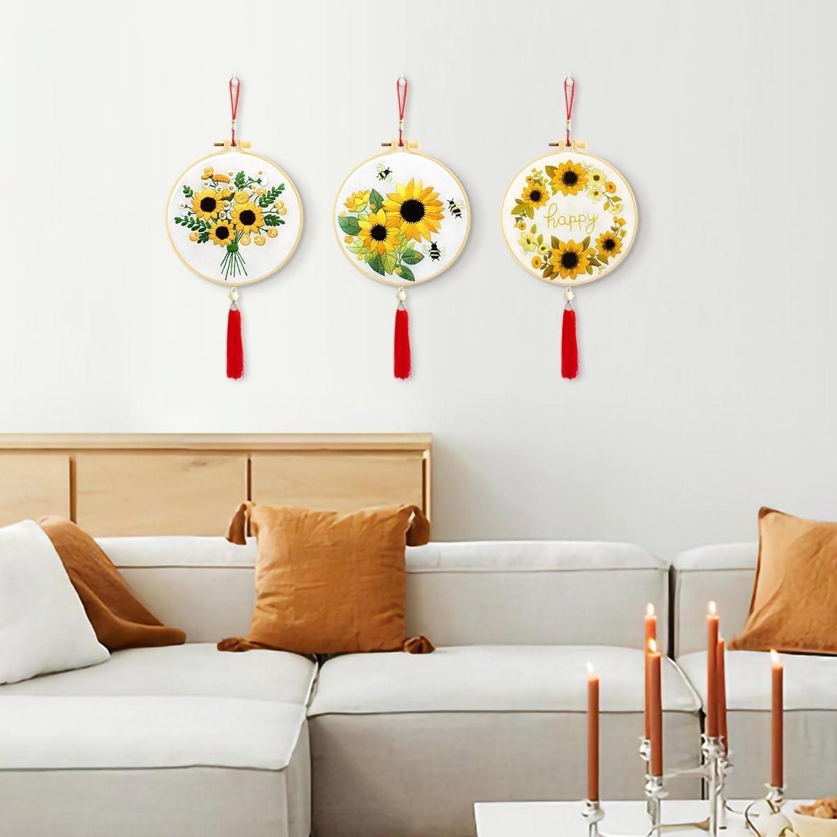 Kit de Bordado Zhenqing Girasol 3 Diseños 29x29cm para Principiantes