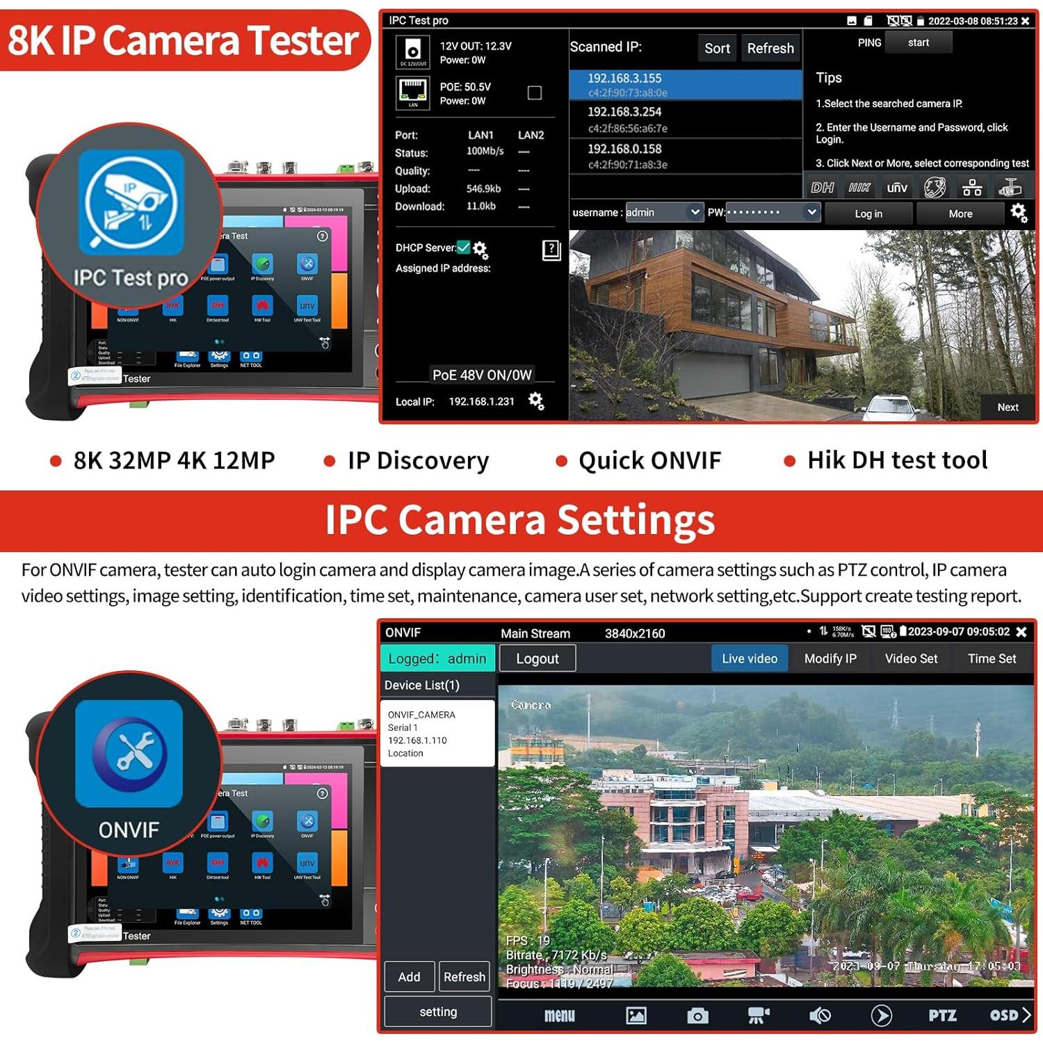 Probador de CCTV Rsrteng X7-MOVTADHS 8K Herramienta de Red
