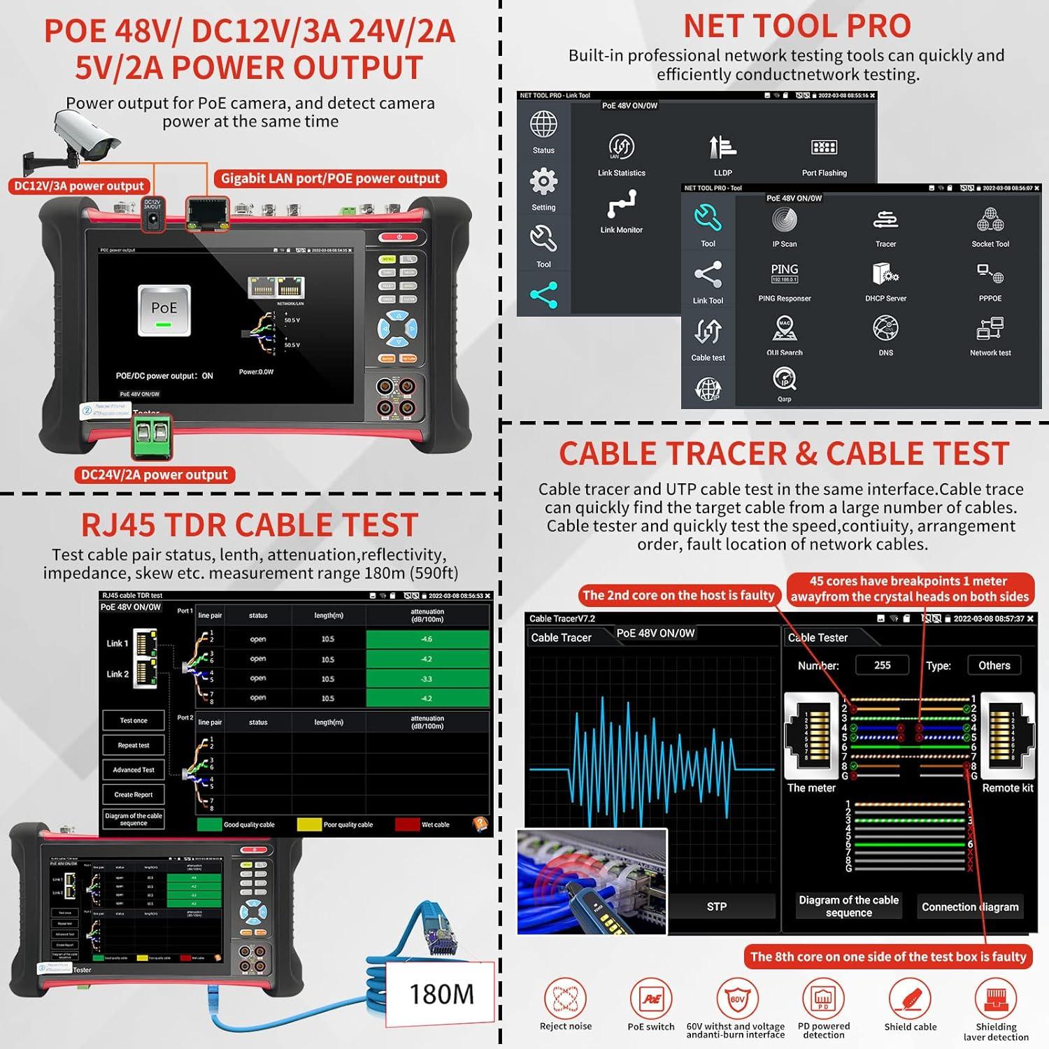 Probador de CCTV Rsrteng X7-MOVTADHS 8K Herramienta de Red