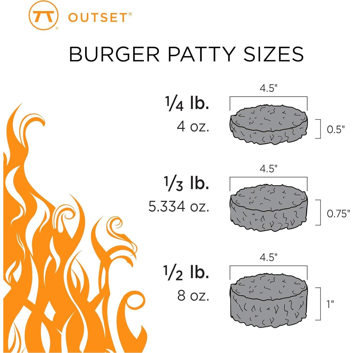 Prensa de Hamburguesas Ajustable Outset - 3 Tamaños 113g a 226g