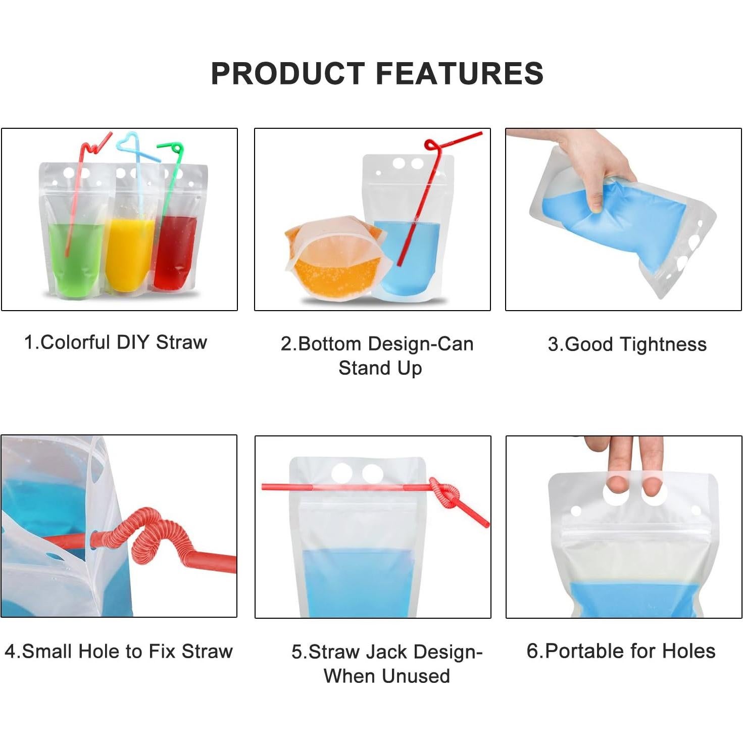 100 Bolsas de Bebida Ucio Recerrables 450 ml Translúcidas