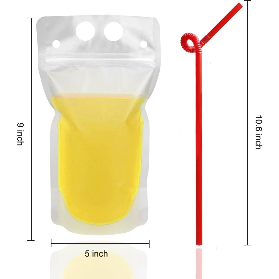 100 Bolsas de Bebida Ucio Recerrables 450 ml Translúcidas