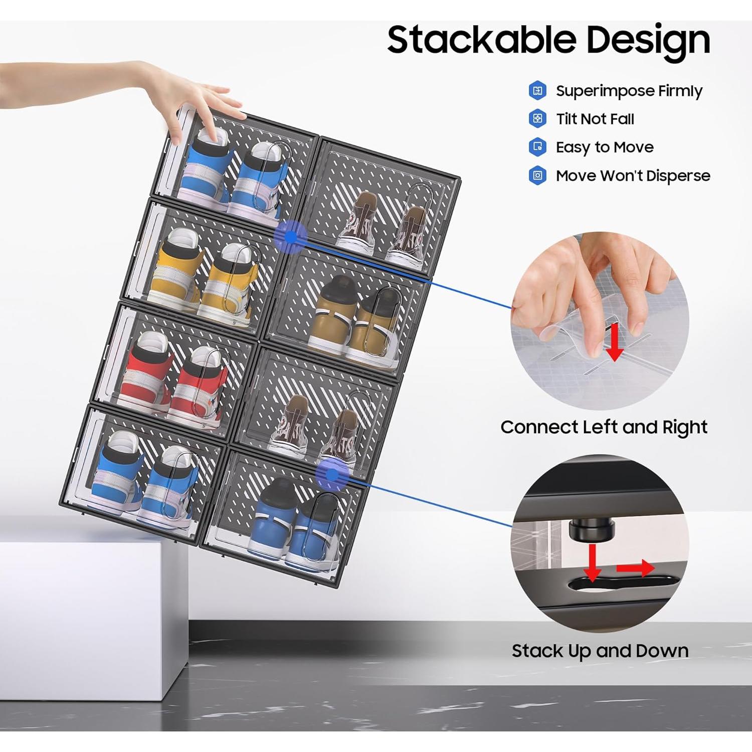 Organizador de Zapatos eWonLife X-Large 12 Cajas Apilables Negro