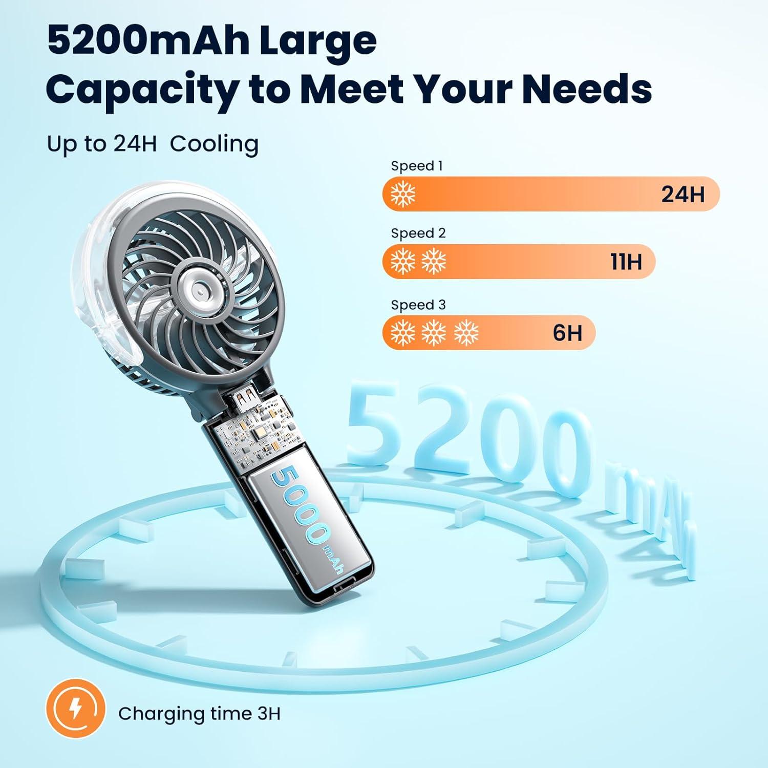 Ventilador de Mano Recargable HandFan HF318D Negro 5200mAh