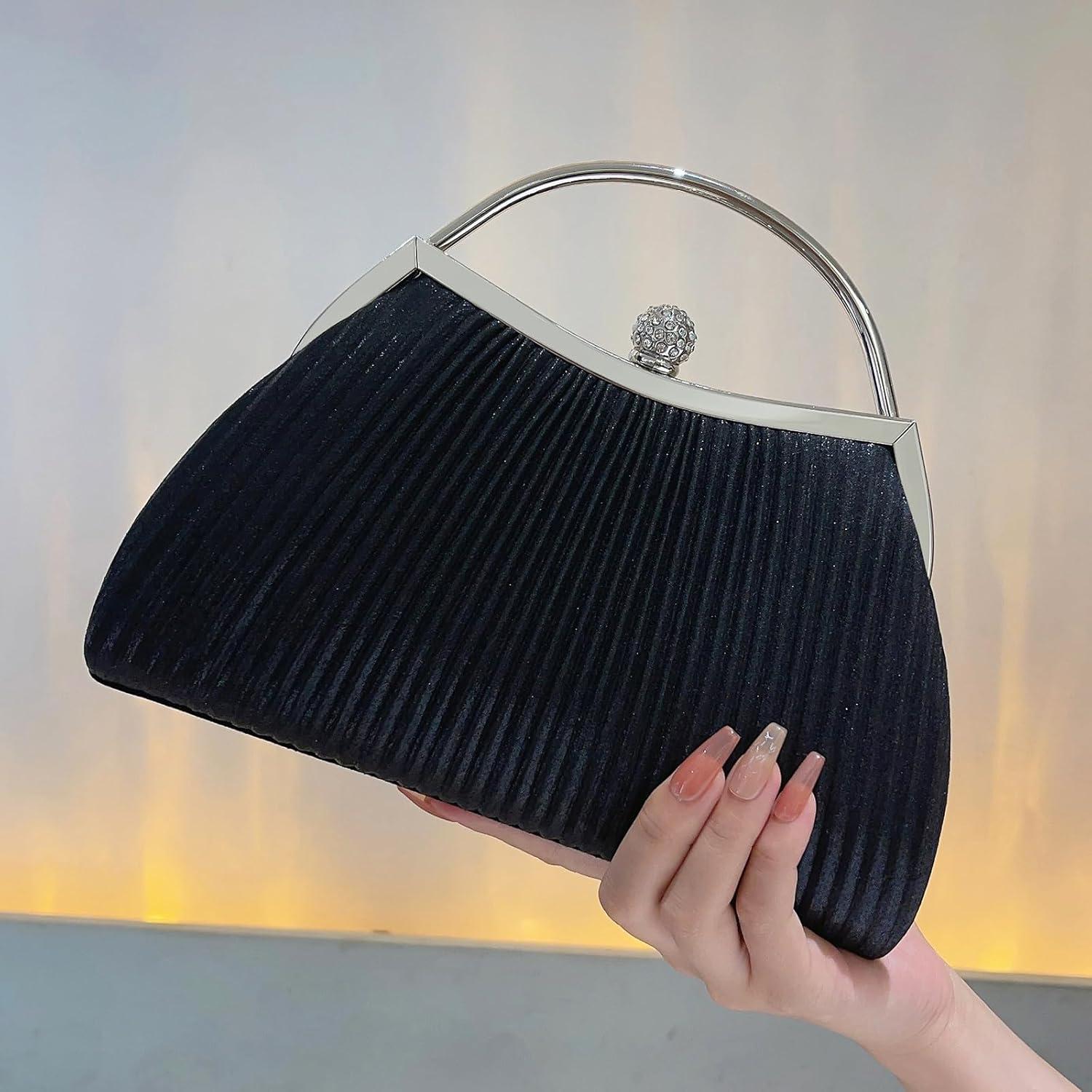 Bolso Clutch de Noche para Mujeres Negro con Cadena Desmontable