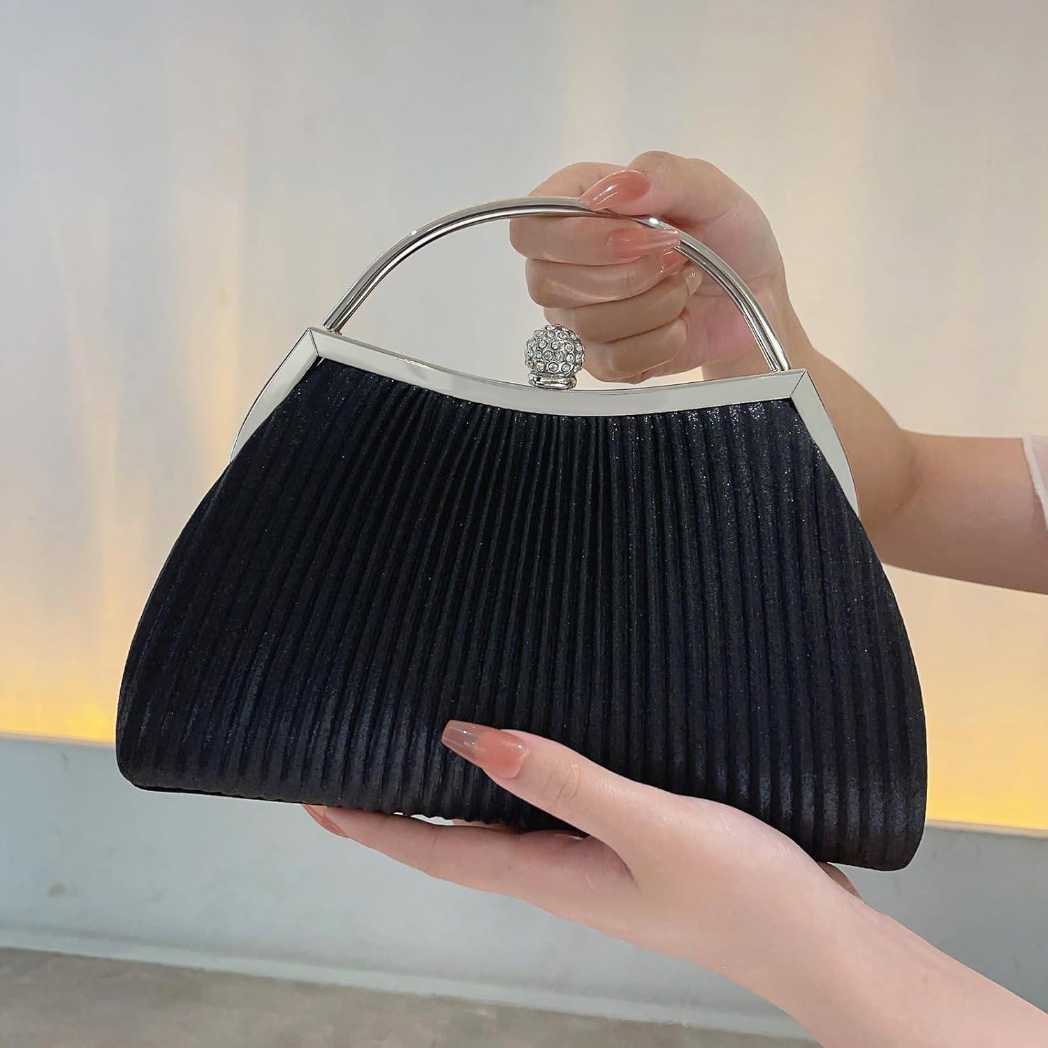 Bolso Clutch de Noche para Mujeres Negro con Cadena Desmontable