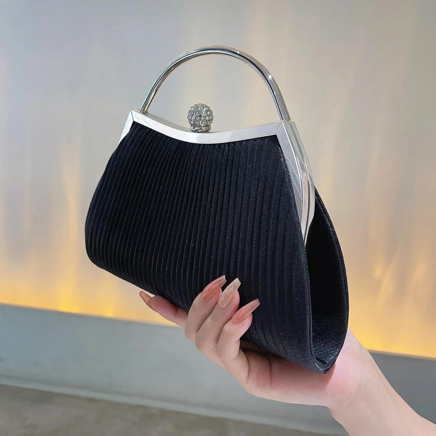 Bolso Clutch de Noche para Mujeres Negro con Cadena Desmontable