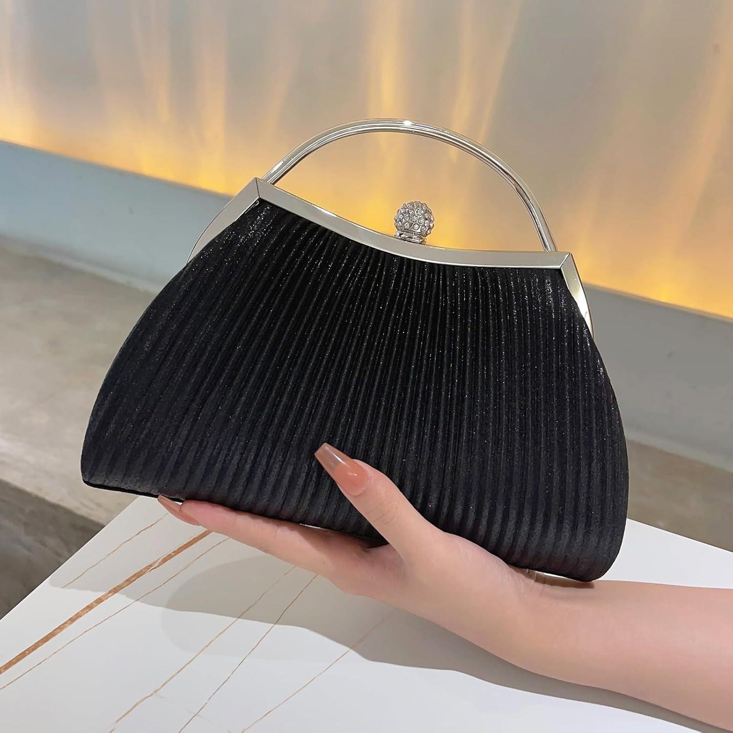 Bolso Clutch de Noche para Mujeres Negro con Cadena Desmontable