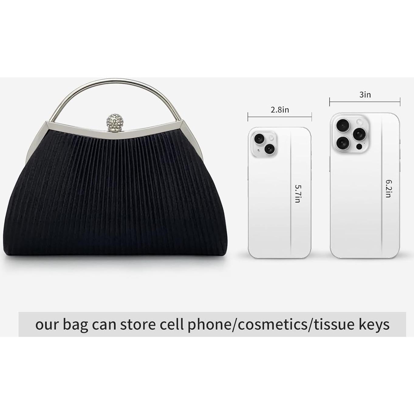 Bolso Clutch de Noche para Mujeres Negro con Cadena Desmontable