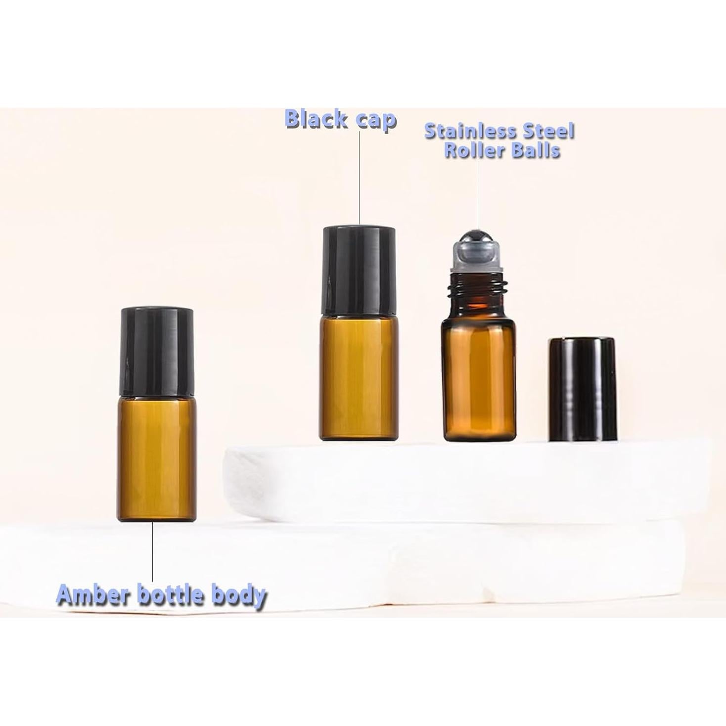 50 Botellas de Rodillo de Vidrio Ámbar 3ml AGENIZ para Aceites