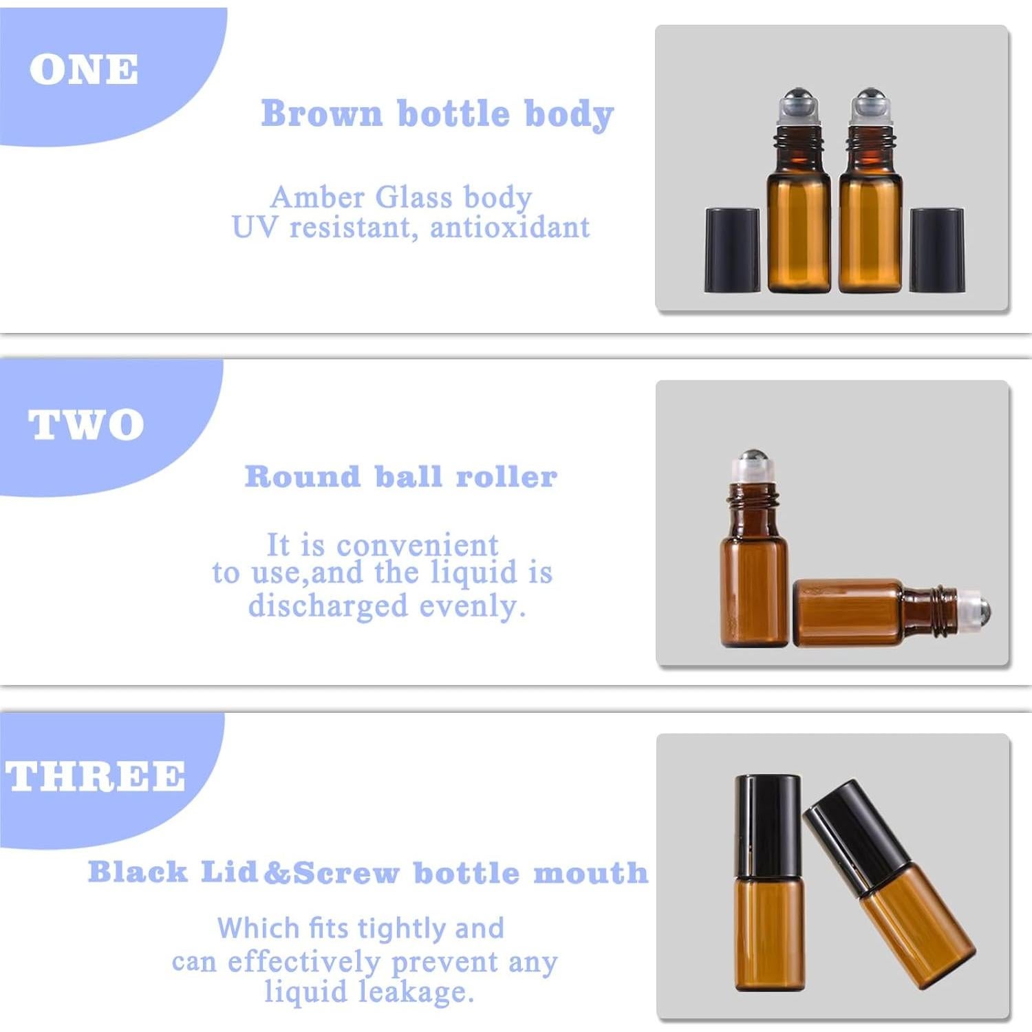 50 Botellas de Rodillo de Vidrio Ámbar 3ml AGENIZ para Aceites