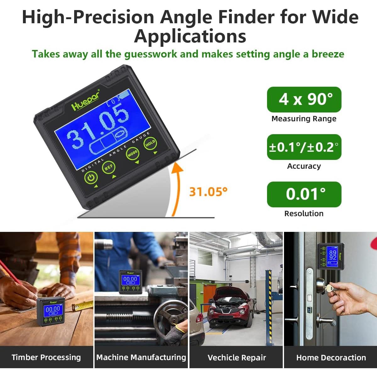 Medidor de Ángulo Digital Huepar AG03 con Base Magnética
