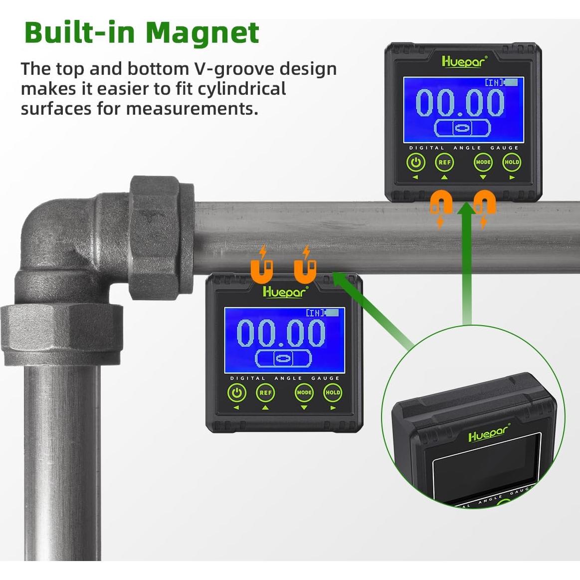 Medidor de Ángulo Digital Huepar AG03 con Base Magnética