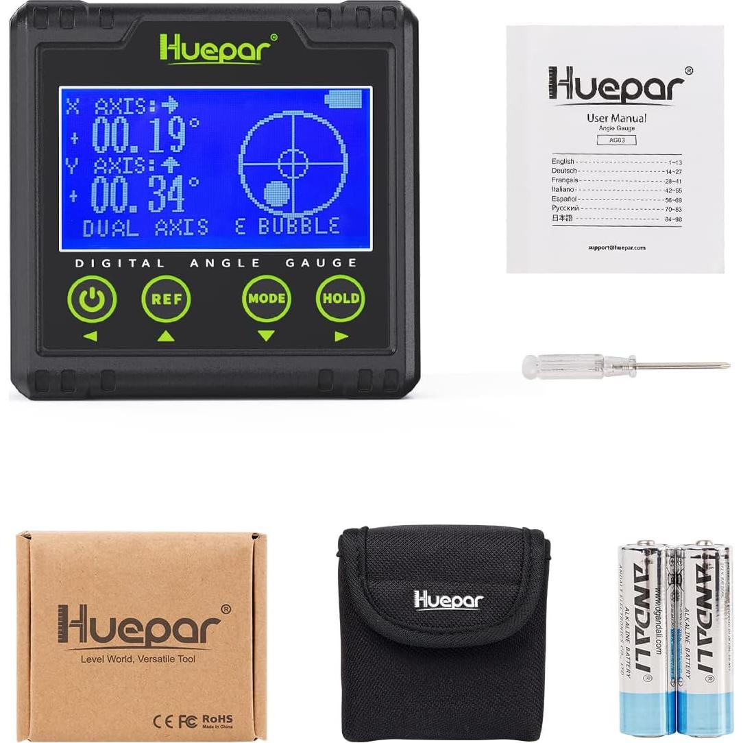 Medidor de Ángulo Digital Huepar AG03 con Base Magnética