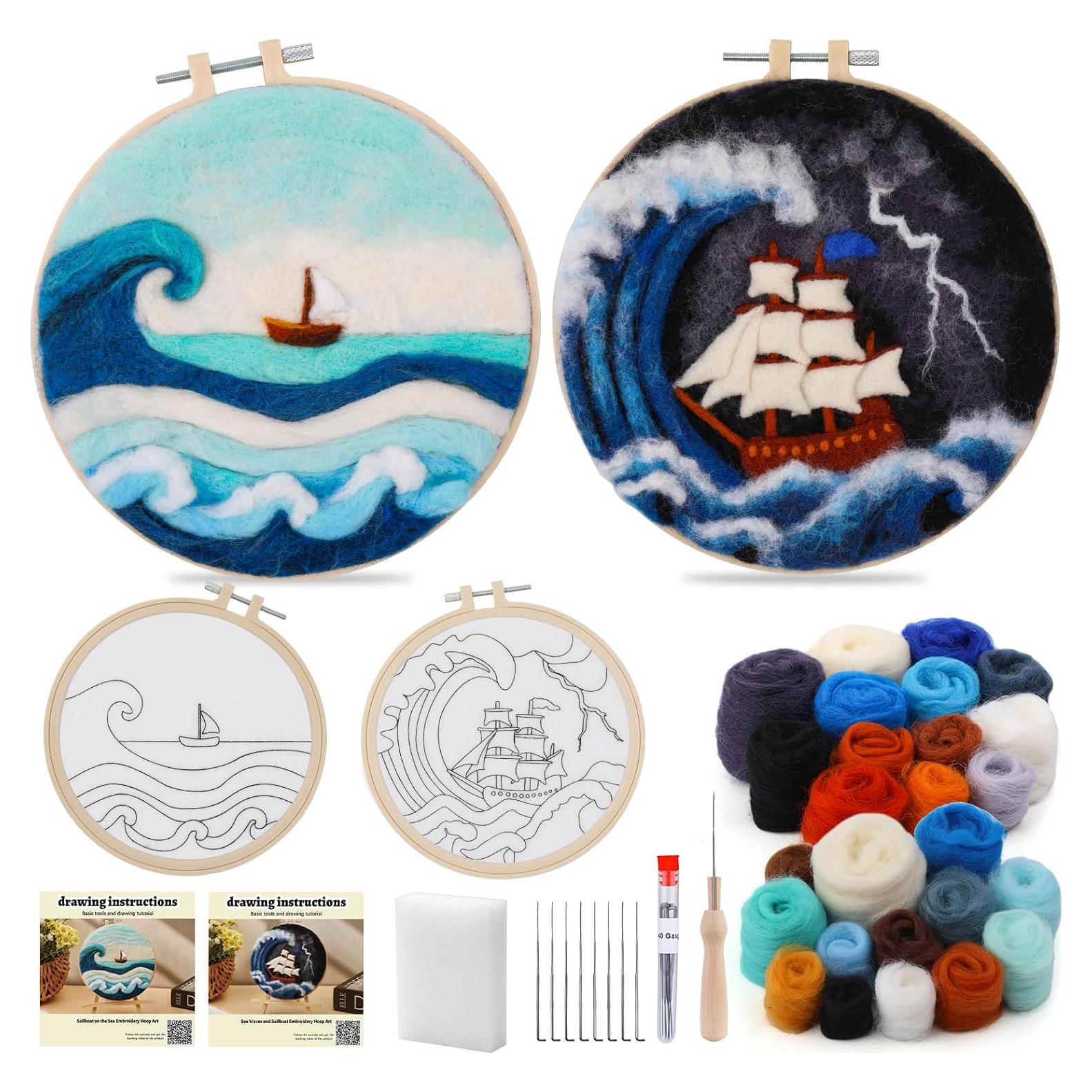 Kit de Fieltro de Aguja QMNNMA - Olas del Mar y Veleros