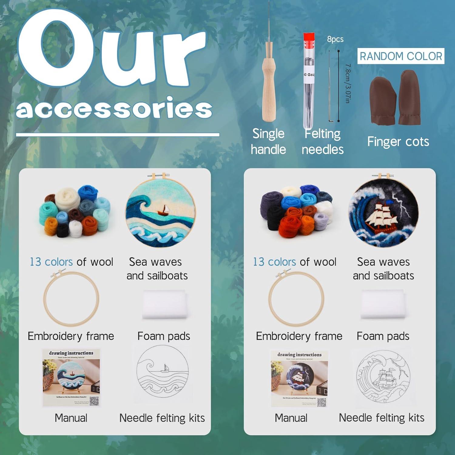 Kit de Fieltro de Aguja QMNNMA - Olas del Mar y Veleros