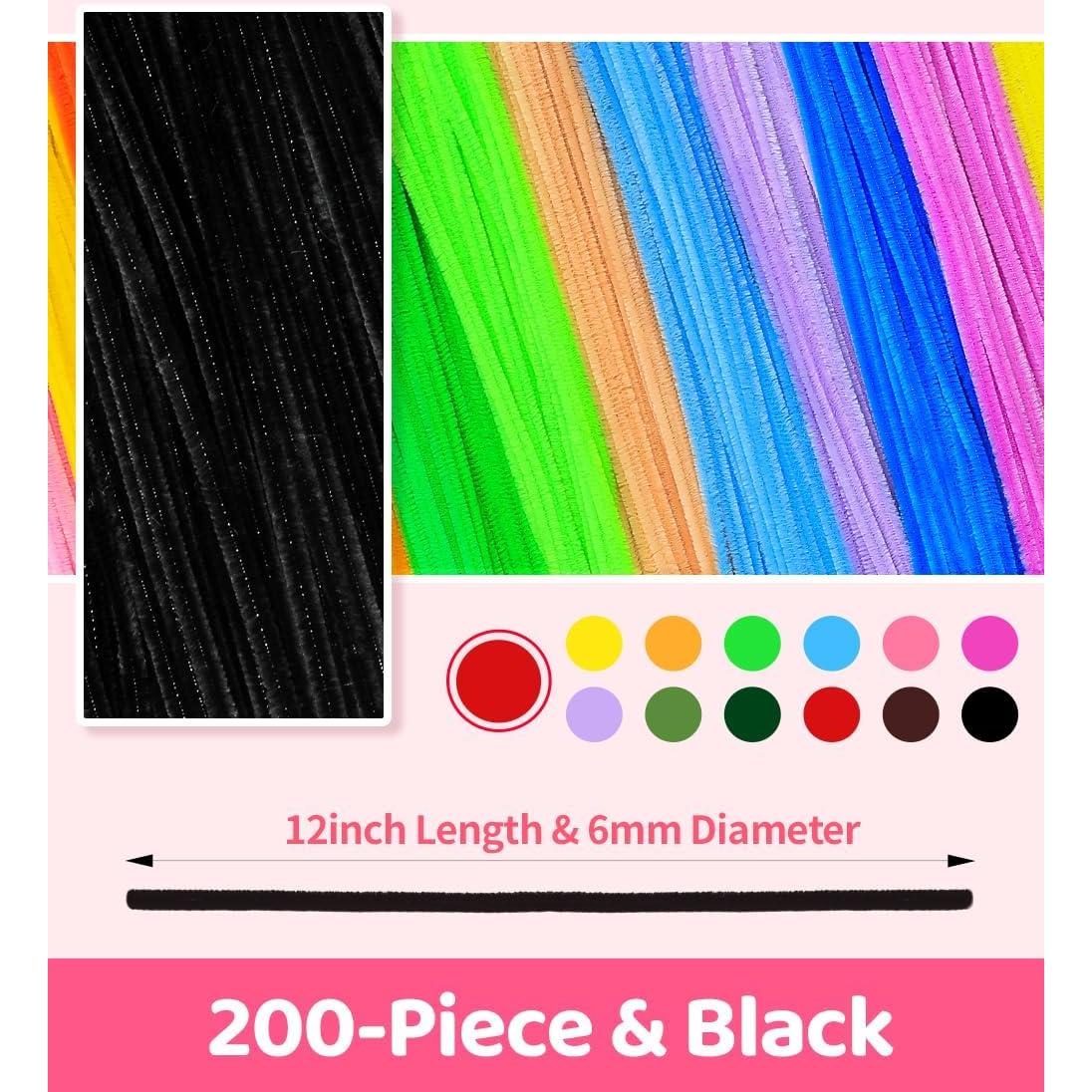 200 Limpiapipas Chenille Negros Tiehuoxia para Manualidades