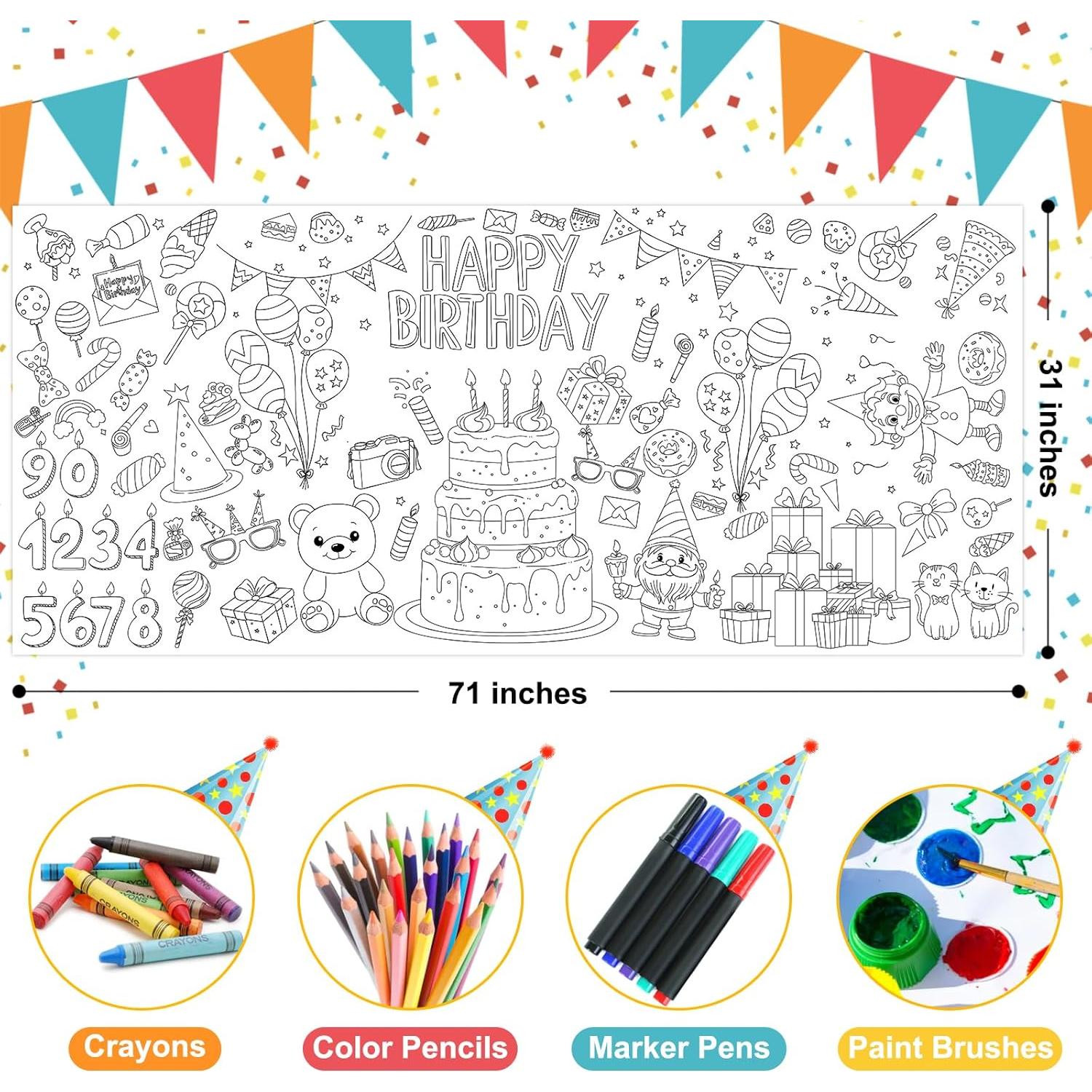 Póster Gigante para Colorear Cumpleaños ZIZICG 180x79 cm